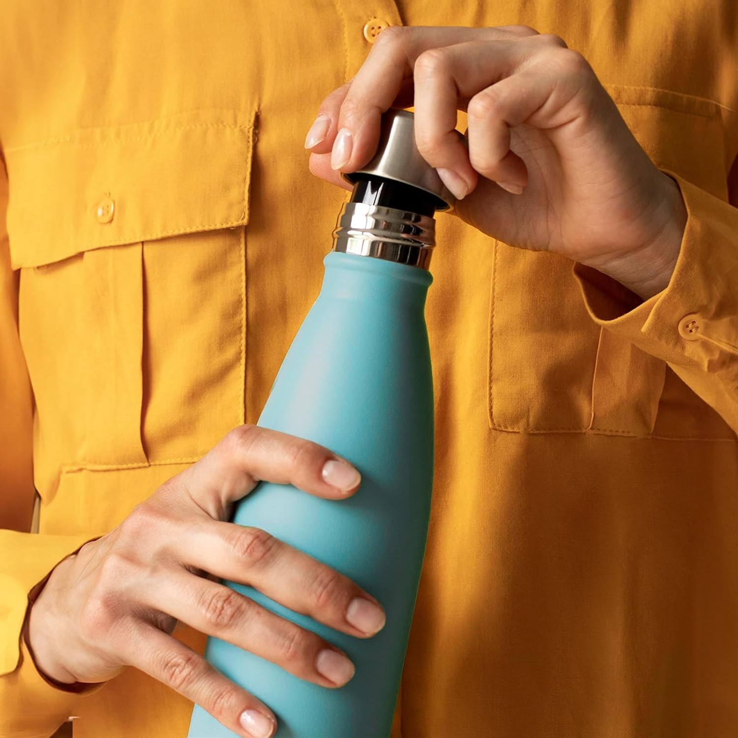 Mont-Clair H2O Stainless Steel Water Bottle, Vacuum insulated - BPA Free, 12h Hot & 24h Cold Drinks, Metal Water Bottle 17oz Leakproof, Ideal for Adult, Kids, Running - Light Blue - Image 5