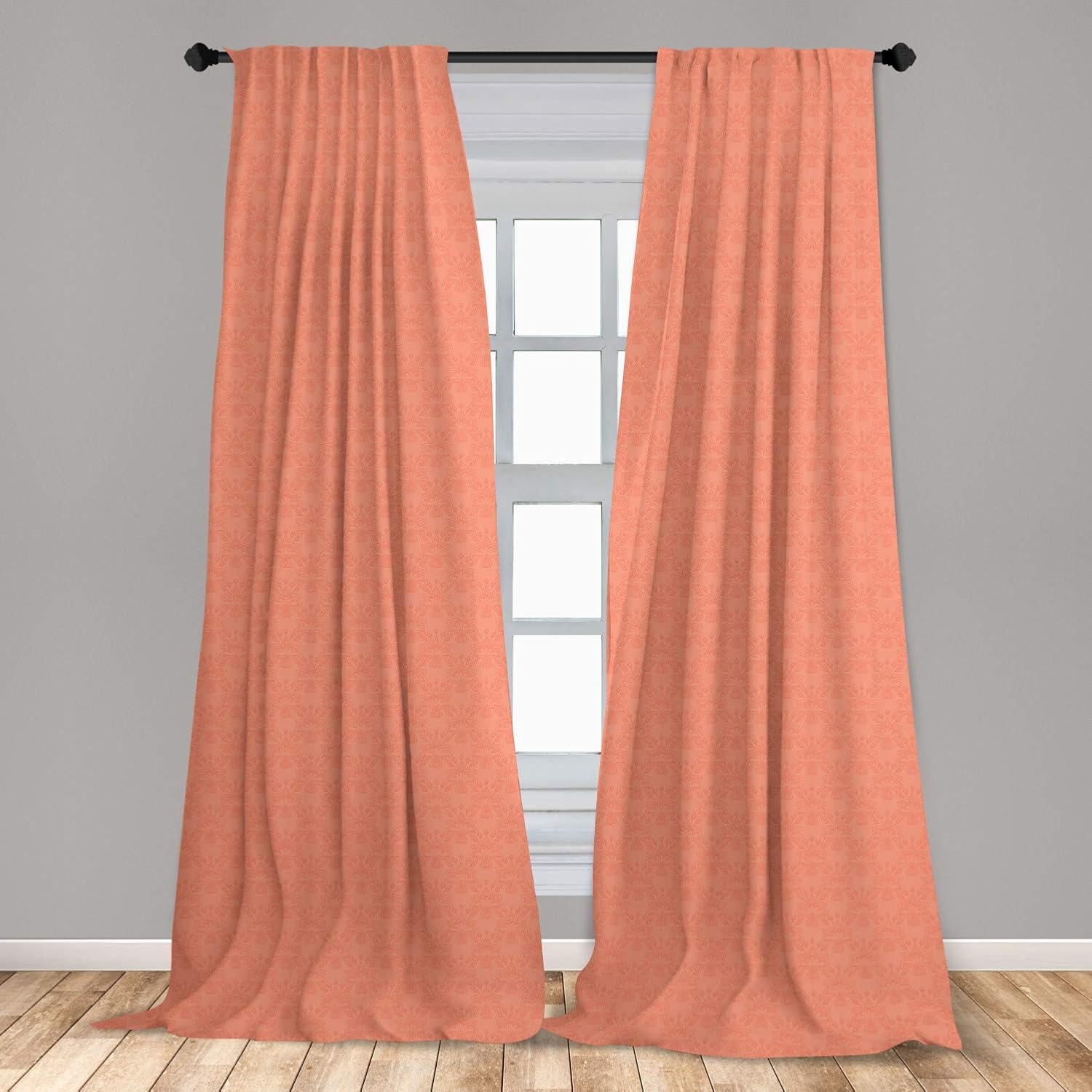 Ambesonne Peach Window Curtains, Flower Ornate Pattern Nature Inspired Image Soft Color Spring Summer Foliage Print, Lightweight Decor 2-Panel Set Rod Pocket, Pair of - 28" x 84", Peach Coral