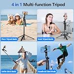 YAyusi Trépied de suivi automatique du visage 360° Rotation avec support, 70.9" Motion Sensor Téléphonie Tripod Stand, Pas d'application, Gesture Control, Smart Face Body Auto Tracking Selfie Stick Tripode pour le streaming vidéo/en direct