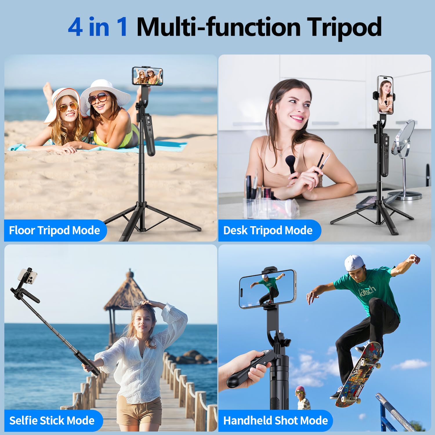 Auto Face Tracking Tripod 360° Rotation with Stand, 70.9" Motion Sensor Phone Tripod Stand, No App, Gesture Control, Smart Face Body Auto Tracking Selfie Stick Tripod for Video/Live Streaming