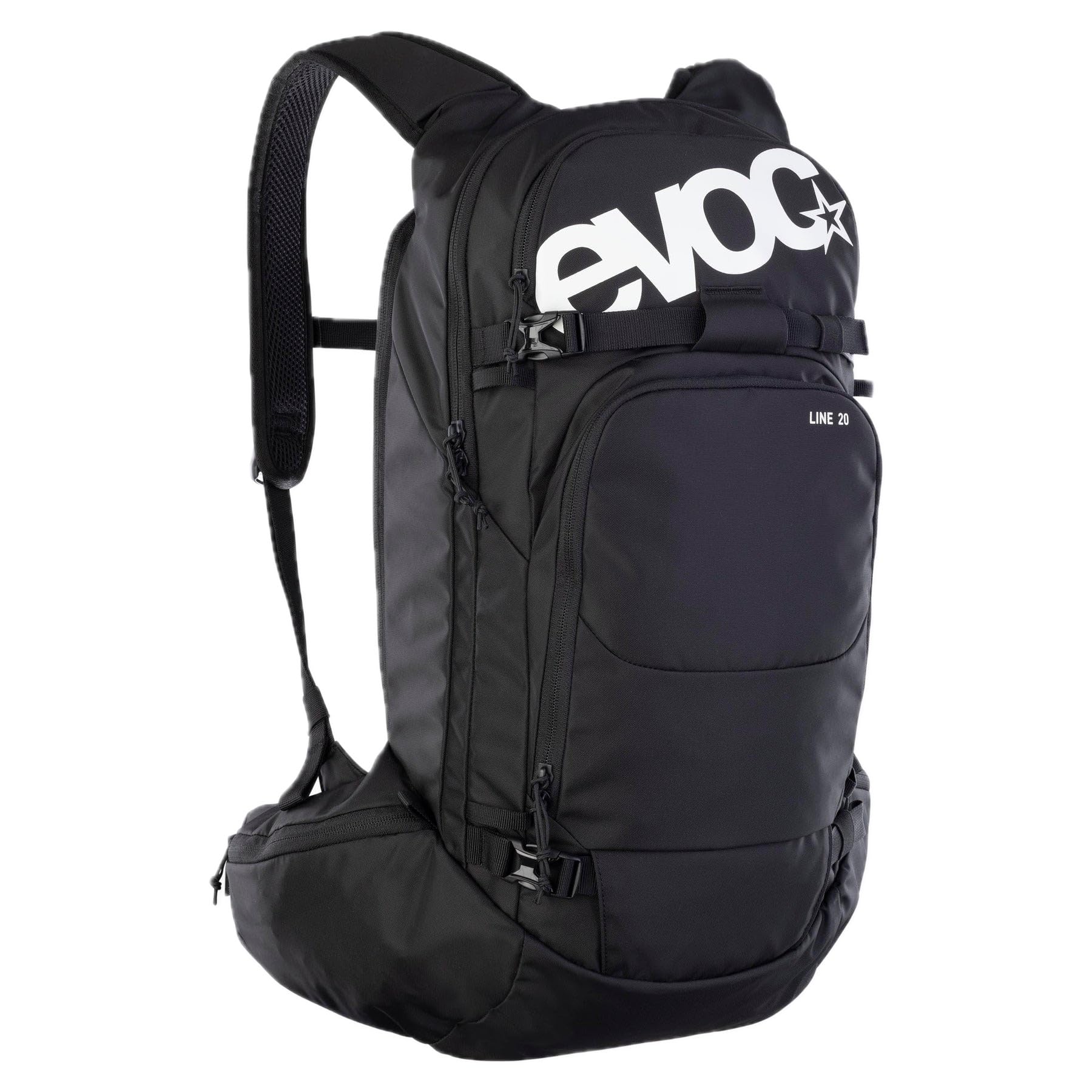 EVOC LINE 20 touring rucksack, ski rucksack (NEURALITE SYSTEM, separate avalanche compartment with emergency plan, ski/snowboard attachment options, hip belt pockets, BODY HUGGING), black