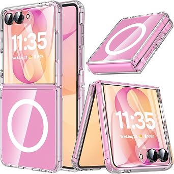 Hensinple for Samsung Galaxy Z Flip 8 Case,Magnetic Z Flip 7 Case with Built-in Screen Protector,Anti Yellowing Shockproof Rugged Slim Phone Cover for Samsung Galaxy Z Flip 7/8,Crystal Clear