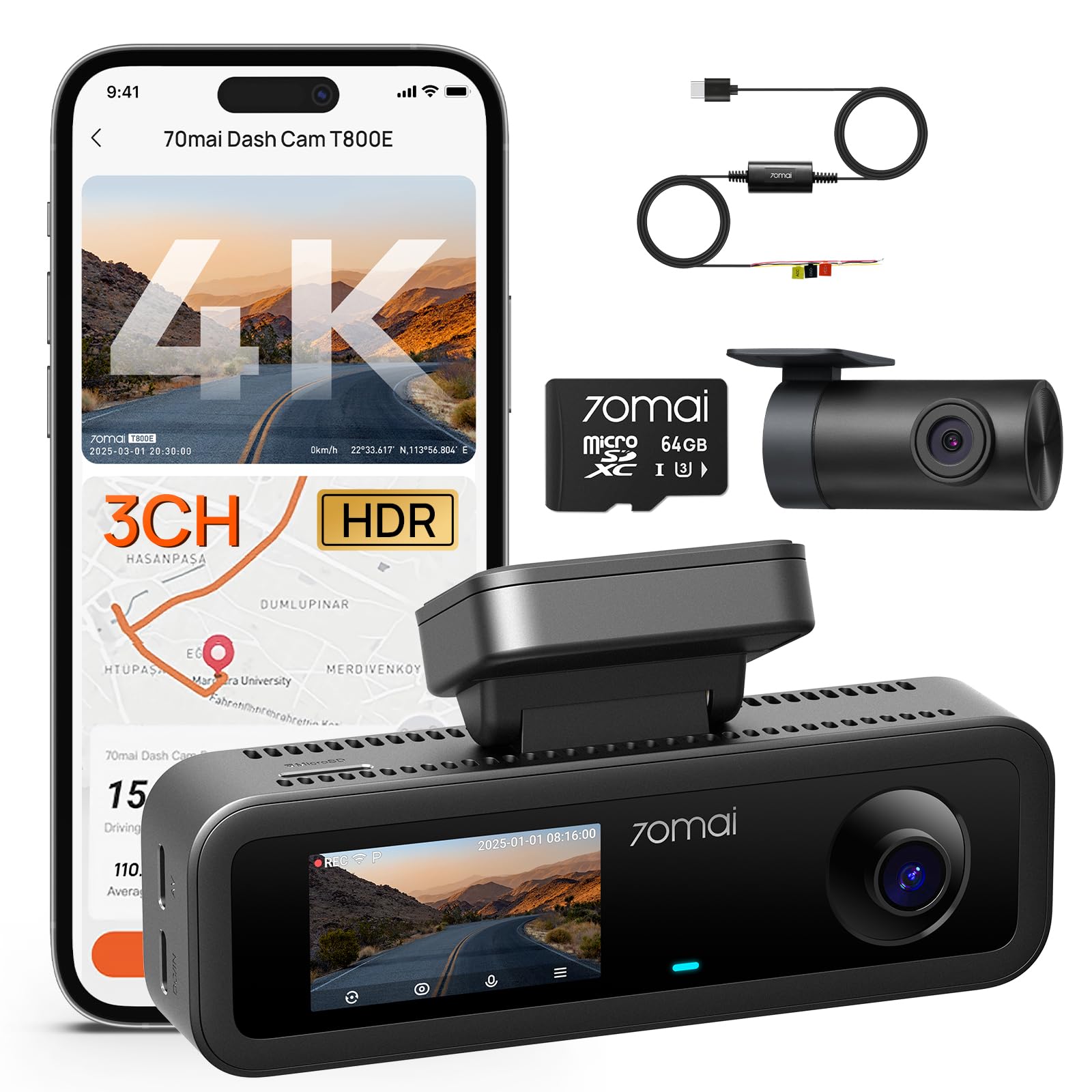 Amazon.com: 【70mai Dash Cam 4K T800E+Hardwire Kit UP03】 70mai 4K