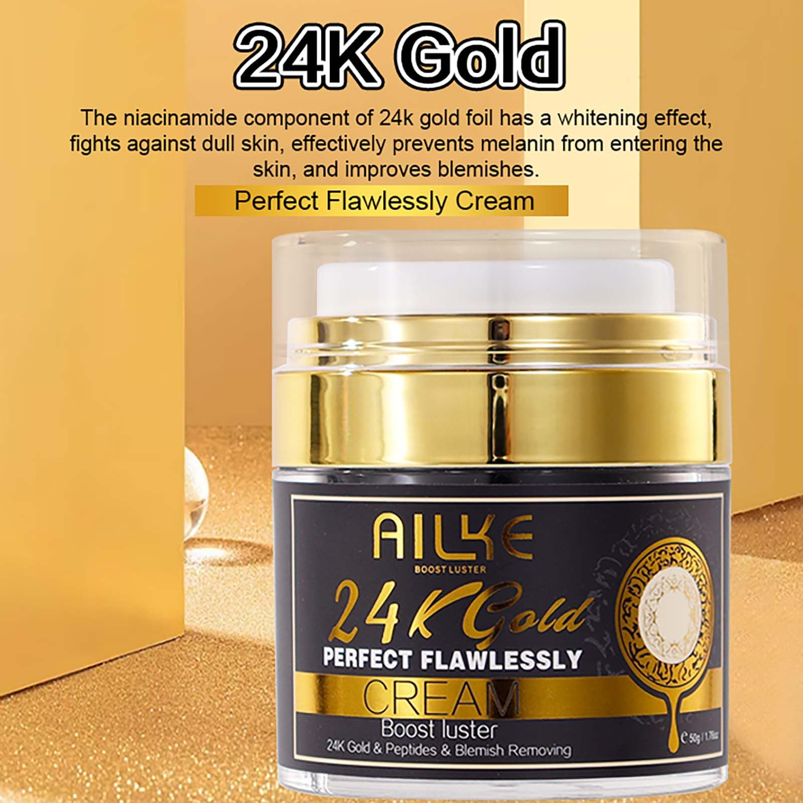AILKE 24K Gold Perfect Flawlessly Face Cream, Whitening, Reduce Blemishes, Melanin, Improve Dull Skin, With Glutathione, Vitamin C, 50ml (Pack of 1)