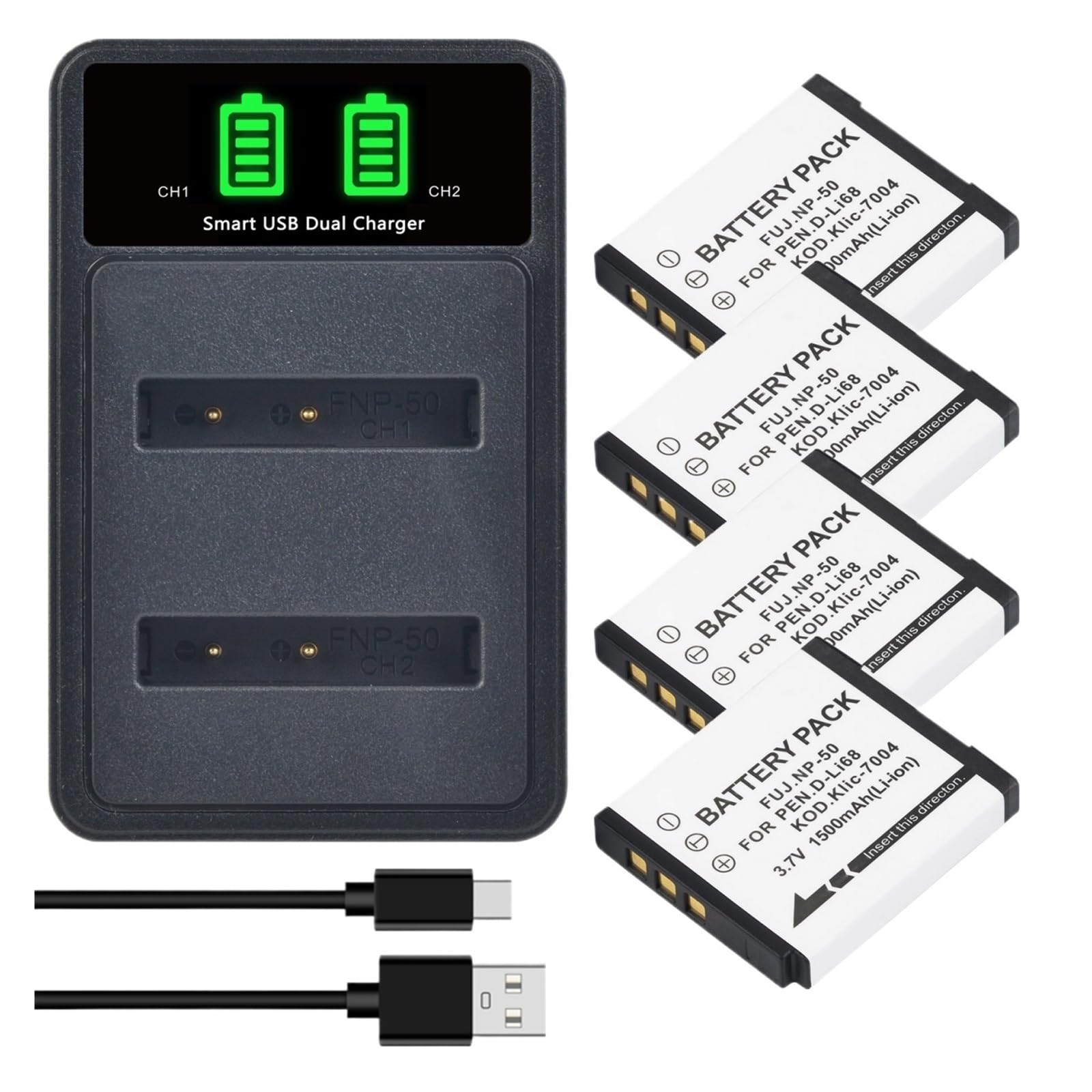 1500mAh NP 50 FNP-50 NP50 KLIC-7004 D-Li68 Batteria E Caricabatterie For Fotocamera For FUJIFILM FinePix F100fd F200EXR F60fd F50fd F70EXR(4xBattery 1xCharger)
