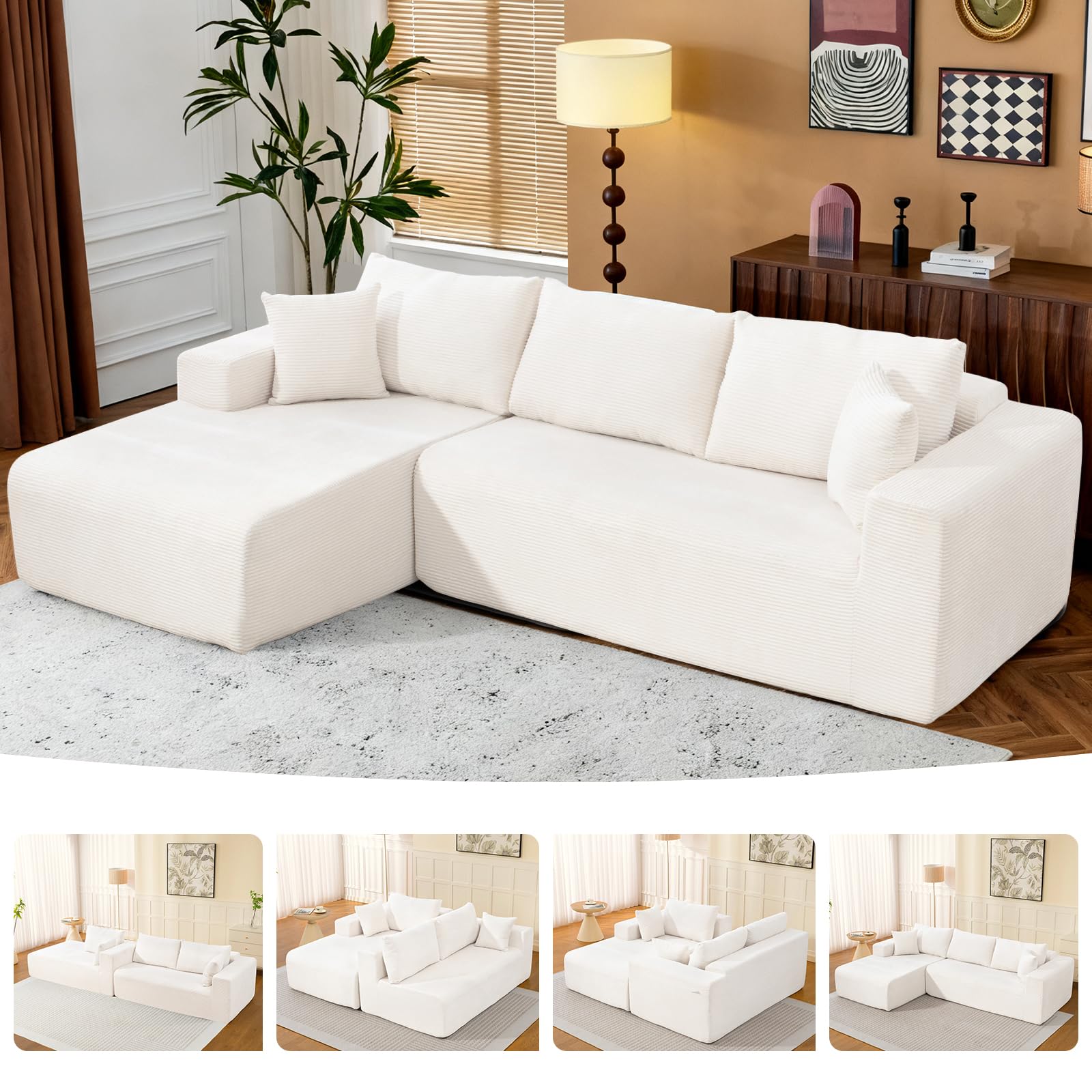 2025 New 108 Cloud Couch Sectional Modular Sectional Sofa with L-Shaped Chaise Deep Seat Sectional Modular Couch for