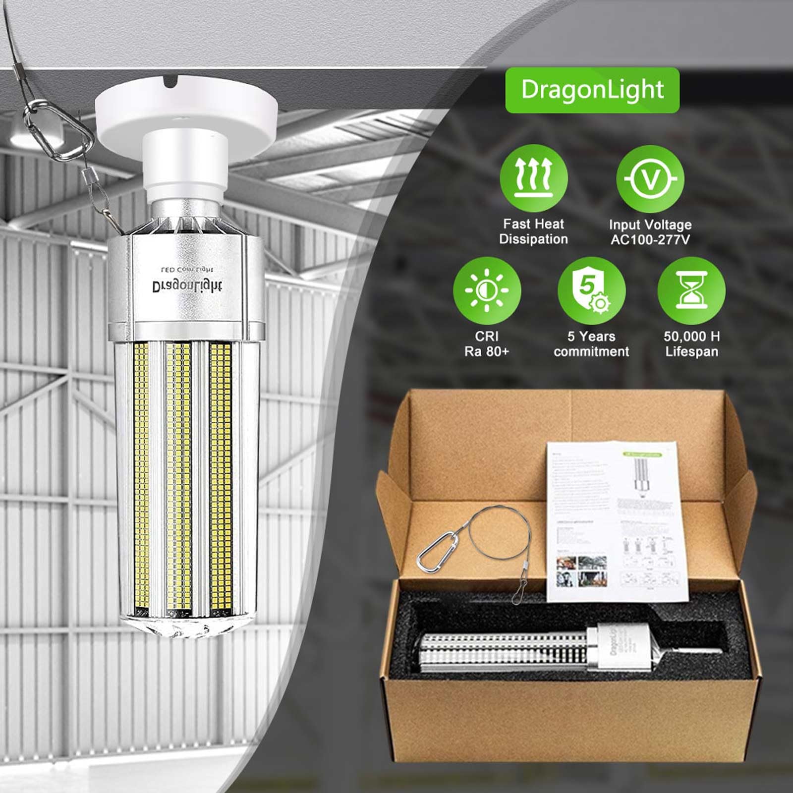 DragonLight 150W LED Lampadina super luminosa da (sostituisce 1000 Watt), E40, 5000K, luce bianca fredda, 20250 lumen, per grandi aree di illuminazione – garage, magazzino, officina, cortile