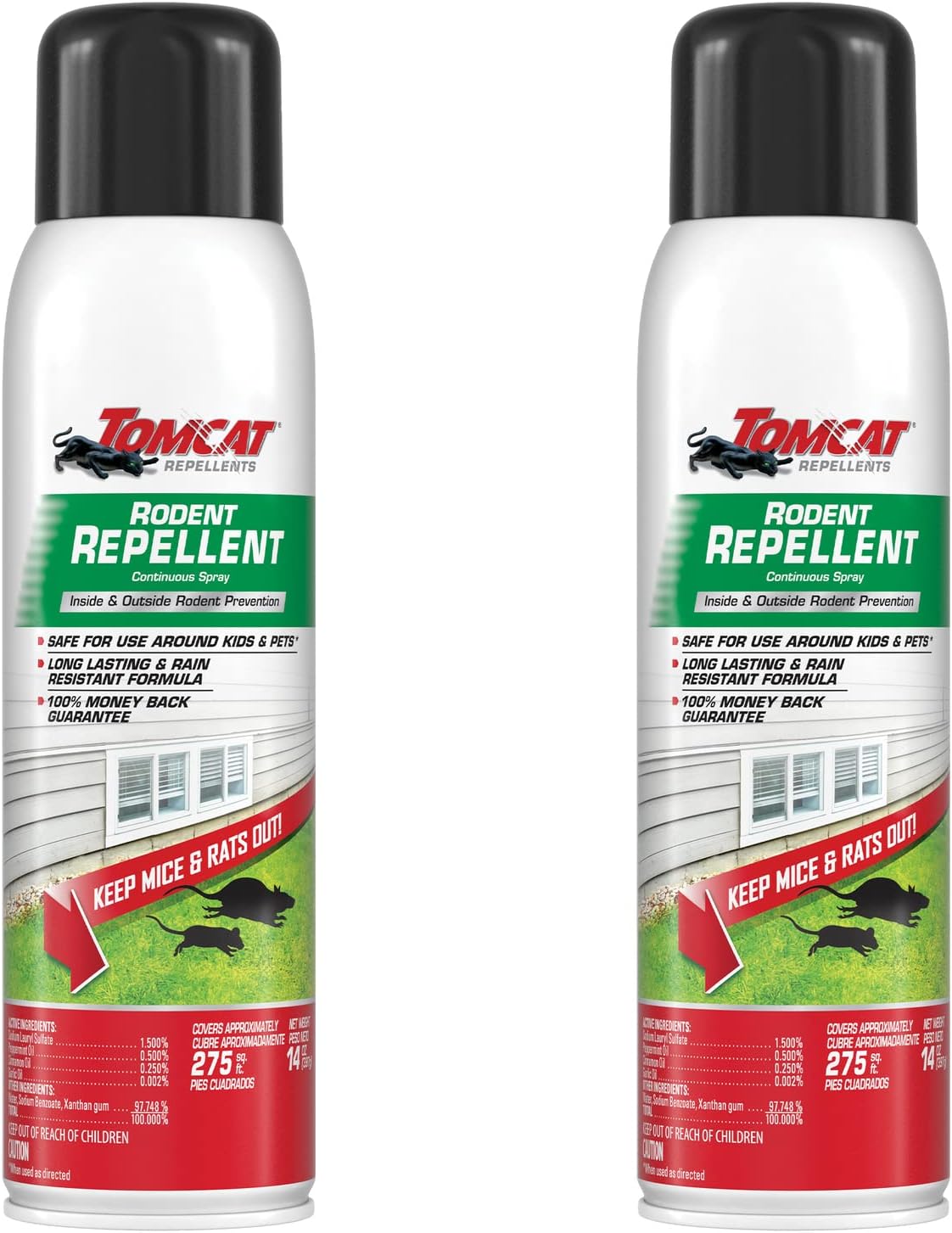 Tomcat Rodent Repellent Continuous Spray - Indoor and Outdoor Mouse and Rat Deterrent, No-Stink Cinnamon, Peppermint and Garlic Essential Oil Formula, 2-Pack