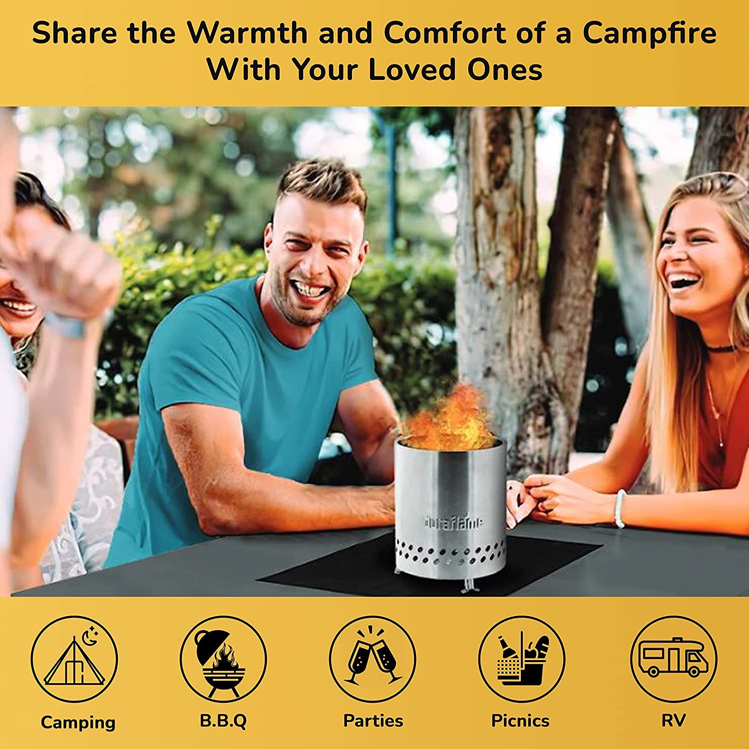 Duraflame™ 5.5 inch Table Top Fire Pit with Built-in Stand u0026 Removable  Grate, Low Smoke, Portable Mini Fire for Outdoor Use, Wood or Pellets,  Double Walled Stainless Steel, with Travel Bag Included. :