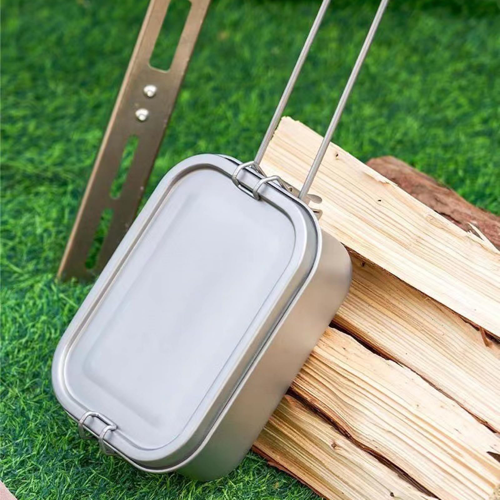 Contenedor portátil de aleación de Metal para Acampar Bentos, Rectangular, contenedor para Almuerzo, Caja de Almacenamiento de Alimentos, Utensilios de Cocina para Picnic, Plegable