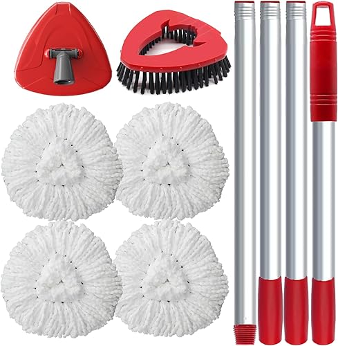 Miniatura 6 de Paquete de 4 cabezales de repuesto para trapeador giratorio con base de trapeador y mango de trapeador de 30 a 58 pulgadas, compatible con O Cedar
