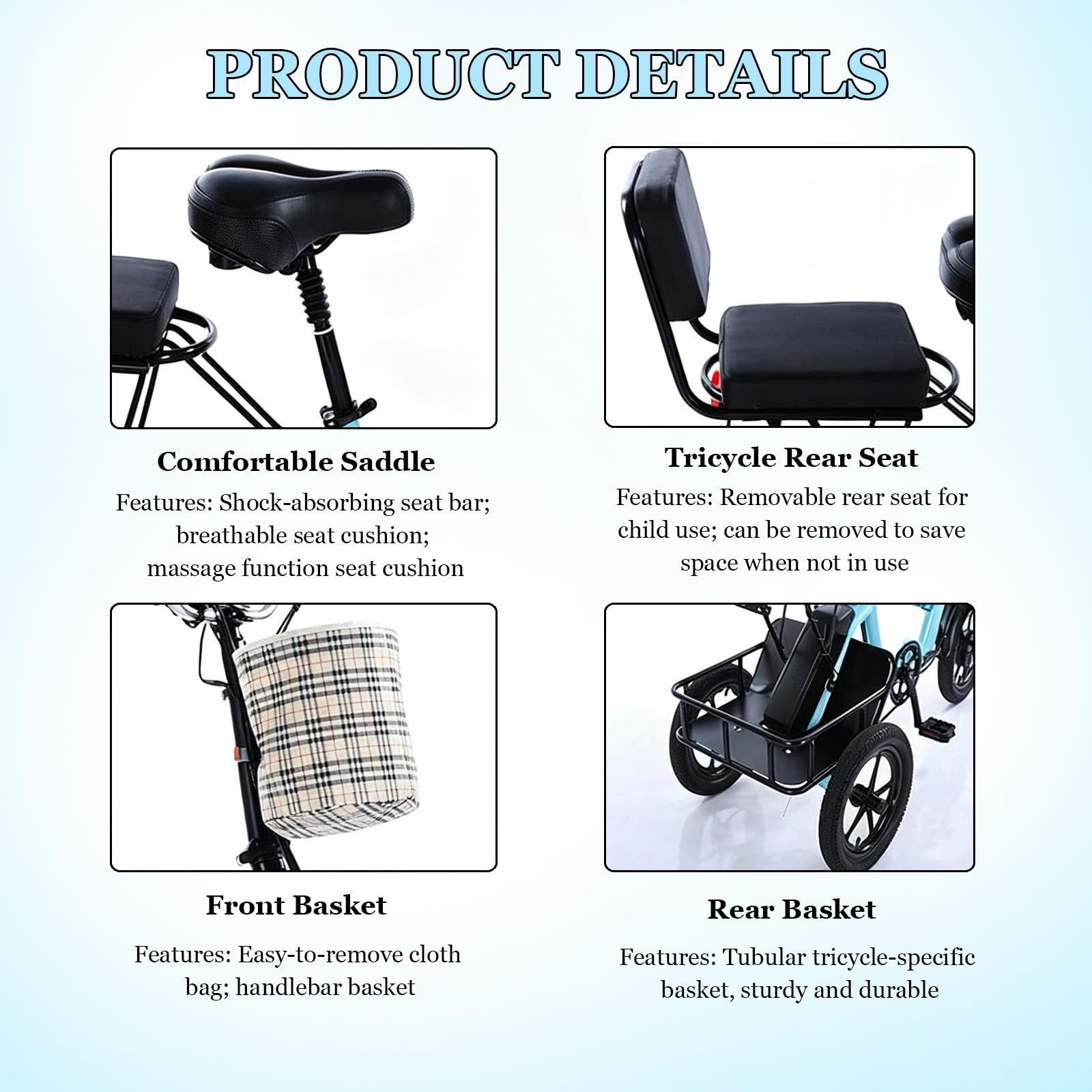 Vélo électrique Pliant à 3 Roues pour Adultes (Hommes et Femmes), Batterie au Lithium Amovible, Panier Avant, Porte-Bagages arrière, Freins à Disque Doubles.