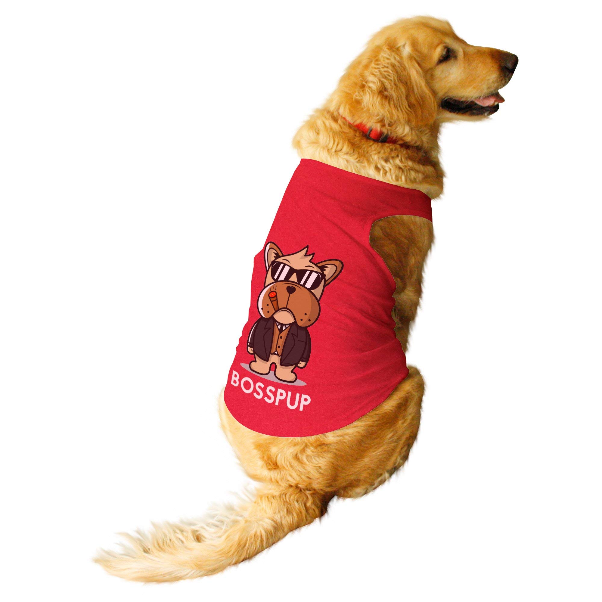 RuseRuse Summer Dog T-Shirt Bosspup Printed Pets Round Neck Sleeveless Vest Tank/Tees/Apparel/Clothes for Dogs Poppy Red/X-Large (Full Grown Retrievers, Labs etc.)