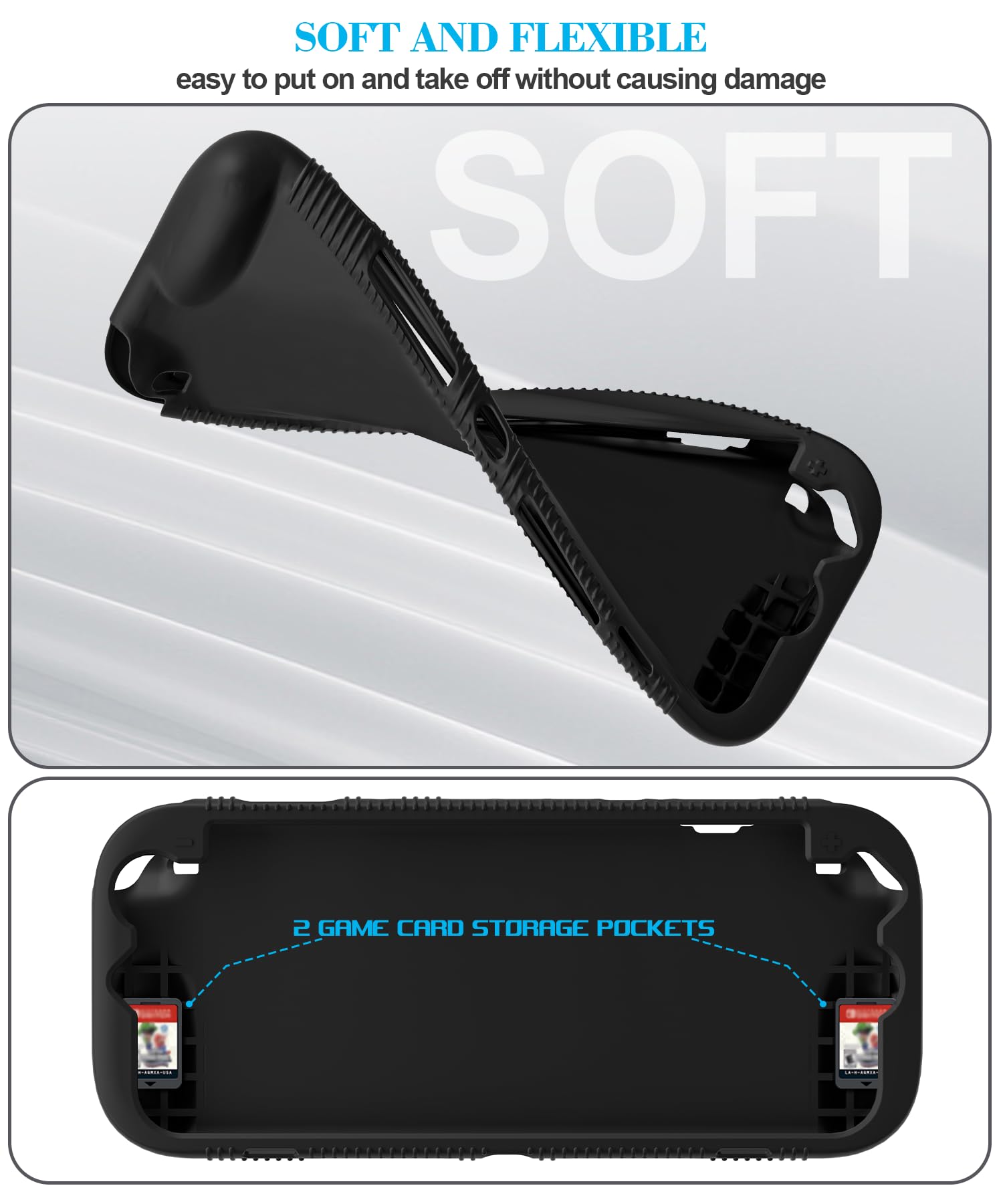 Teyomi Funda protectora de silicona compatible con Nintendo Switch 2, Carcasa para Nintendo Switch 2 con protector de pantalla de vidrio templado, Estuche con agarre ergonómico (Negro) — view 5