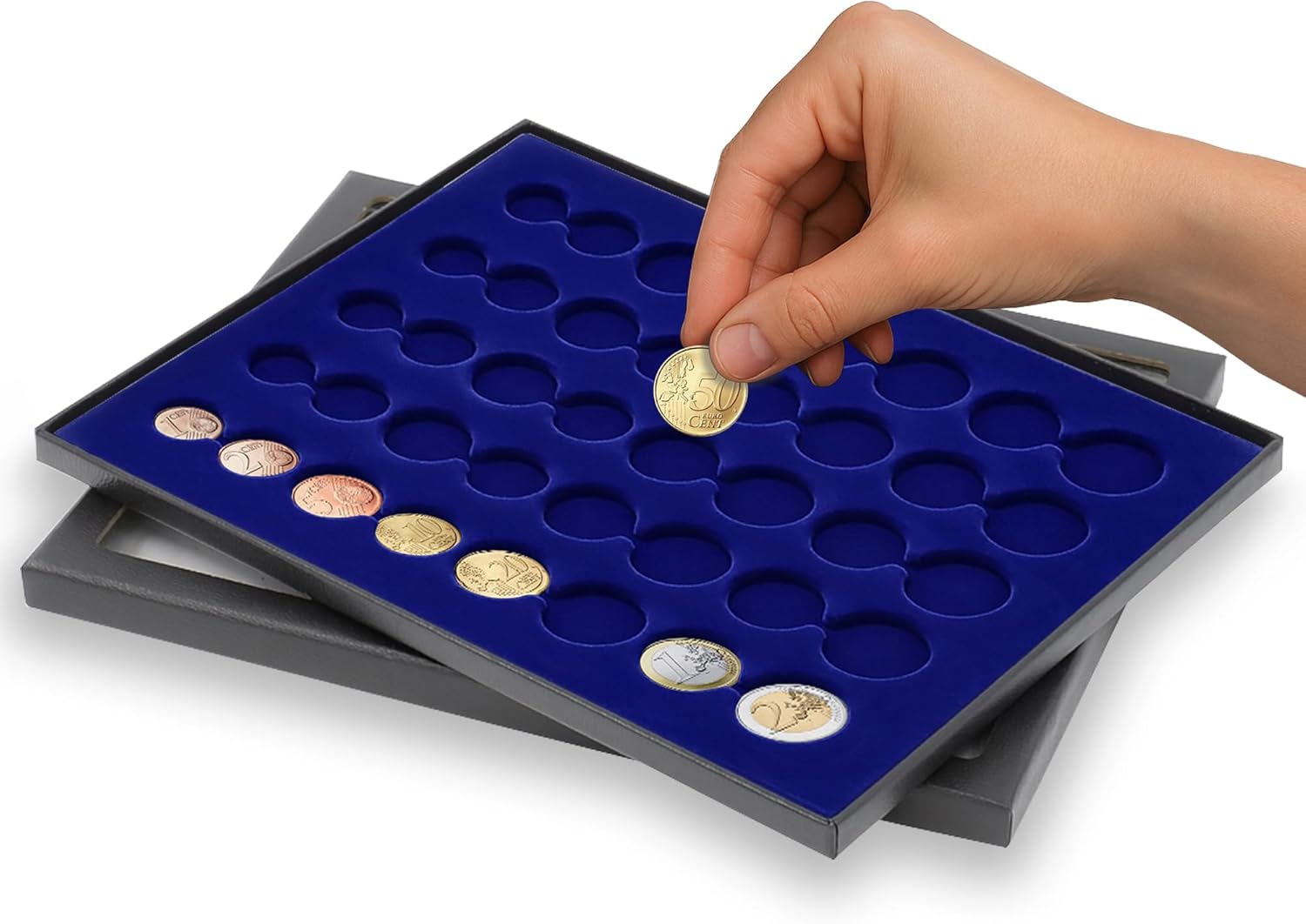 SAFE Coin Box No. 8340 5 Complete € Sets without Capsules | Stackable Coin Box with Real Glass Lid | Sustainable Cardboard | 245 × 195 × 18 mm