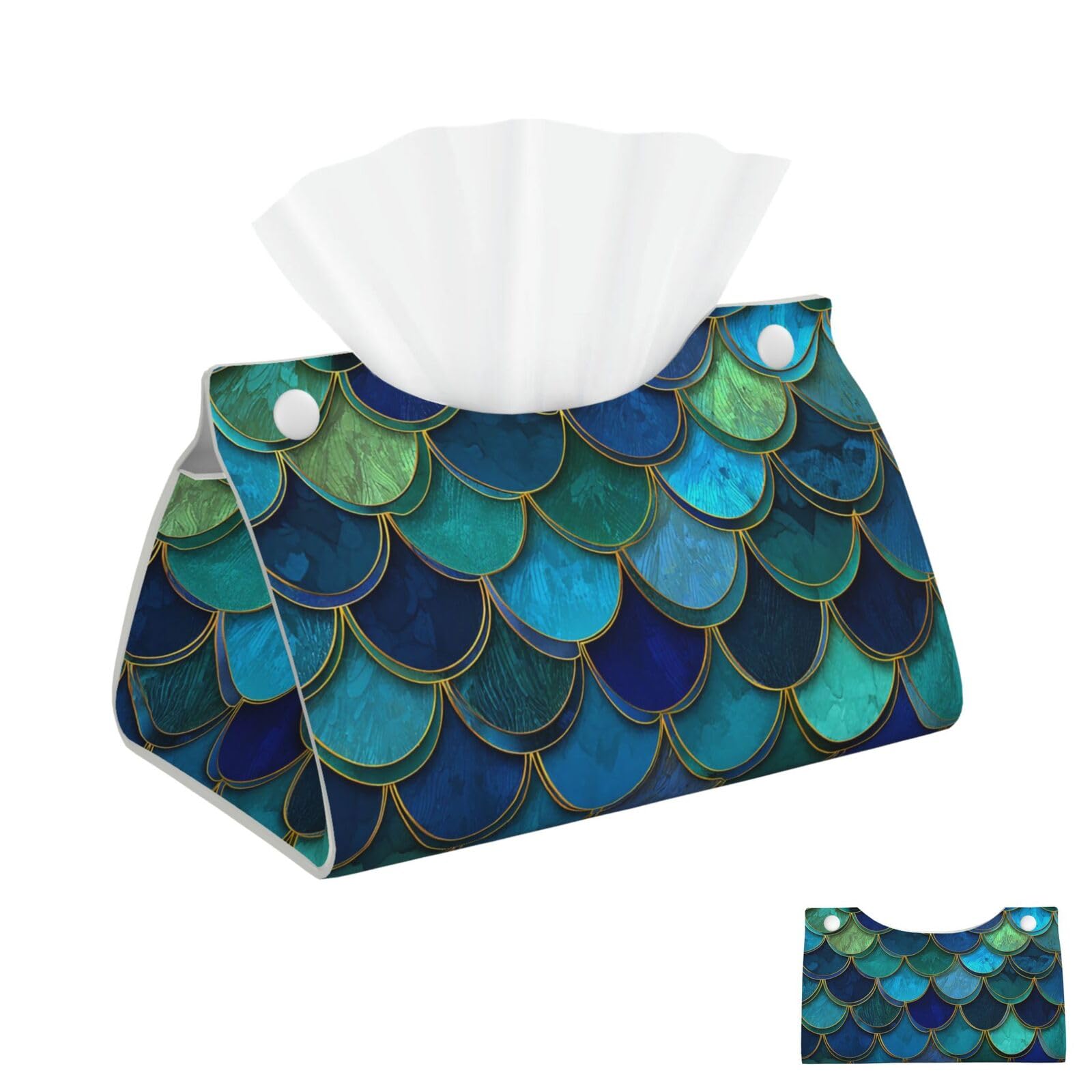 Sea Blue Mermaid Fish Scale Tissue Box Cover Square Cube Boxes