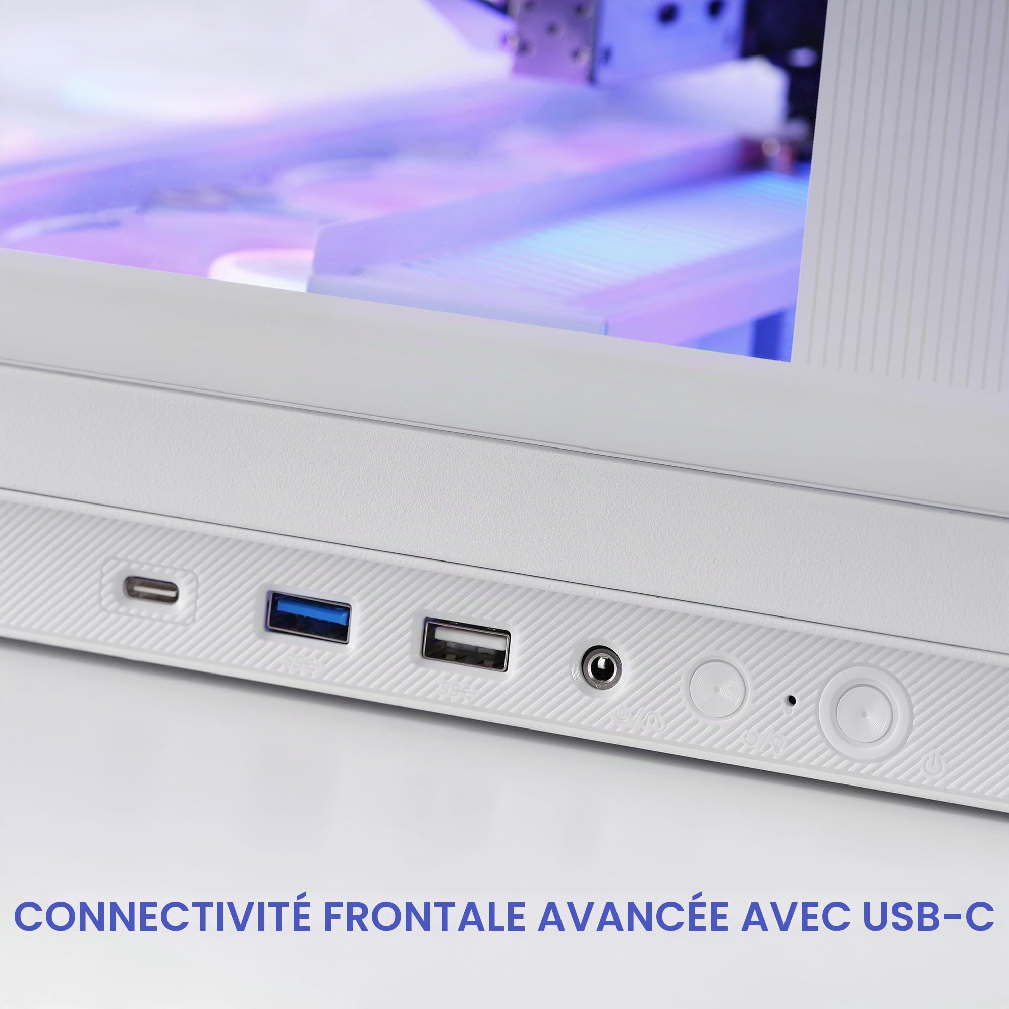 Mars Gaming MC-REVMAX, Boîtier PC ATX, Écran IPS 11.8", Verre Trempé Continu, 4 Ventilateurs PWM ARGB, Refroidissement Liquide jusqu'à 360mm, Compatible Cartes Mères à Connecteur Inversé, USB-C, Blanc