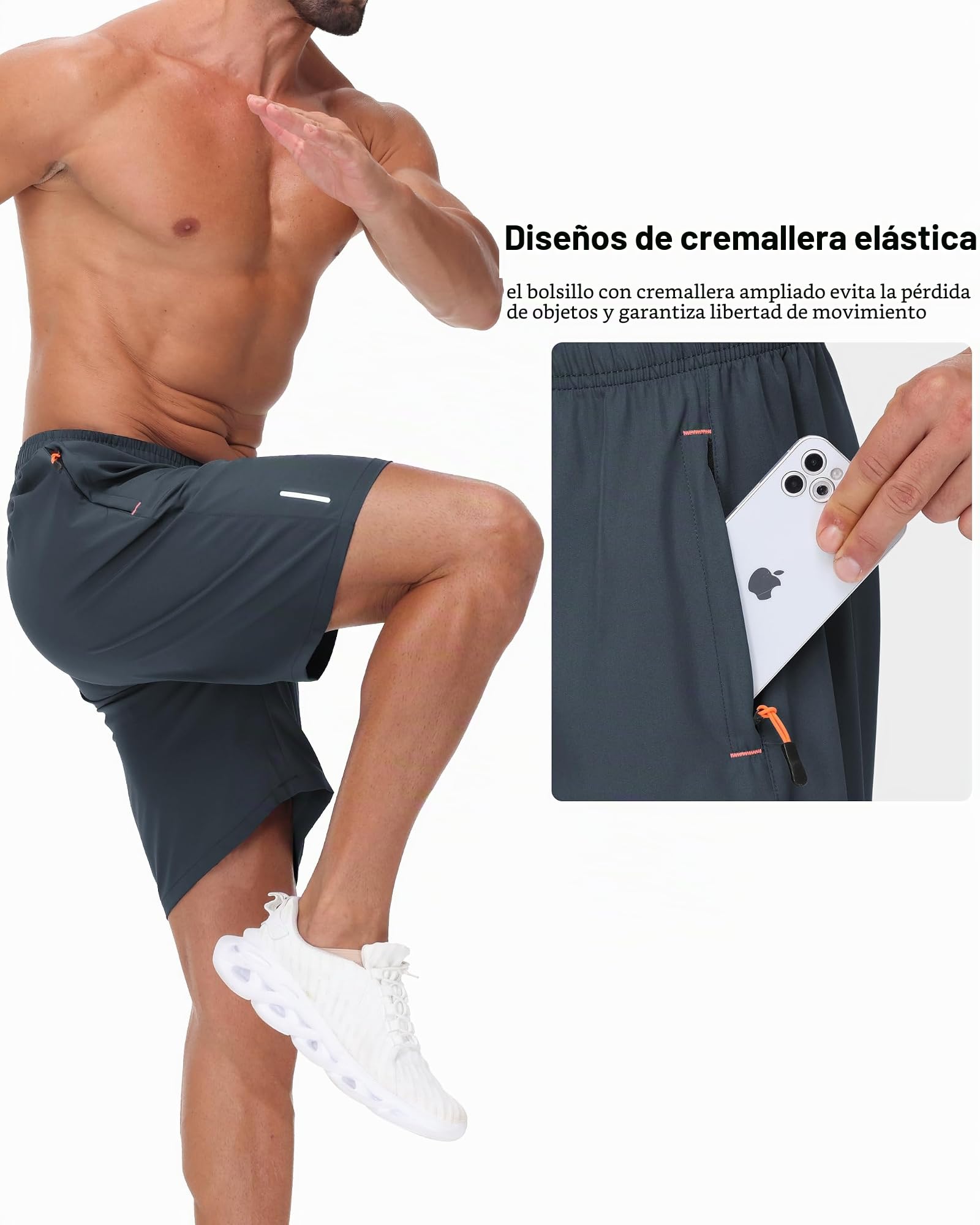 Zoofly 3 Pack Pantalones Cortos Deportivos Hombres Gym De Verano con Bolsillos con Cremallera Elásticos Fútbol Fitness Tenis Pantalone Hombres
