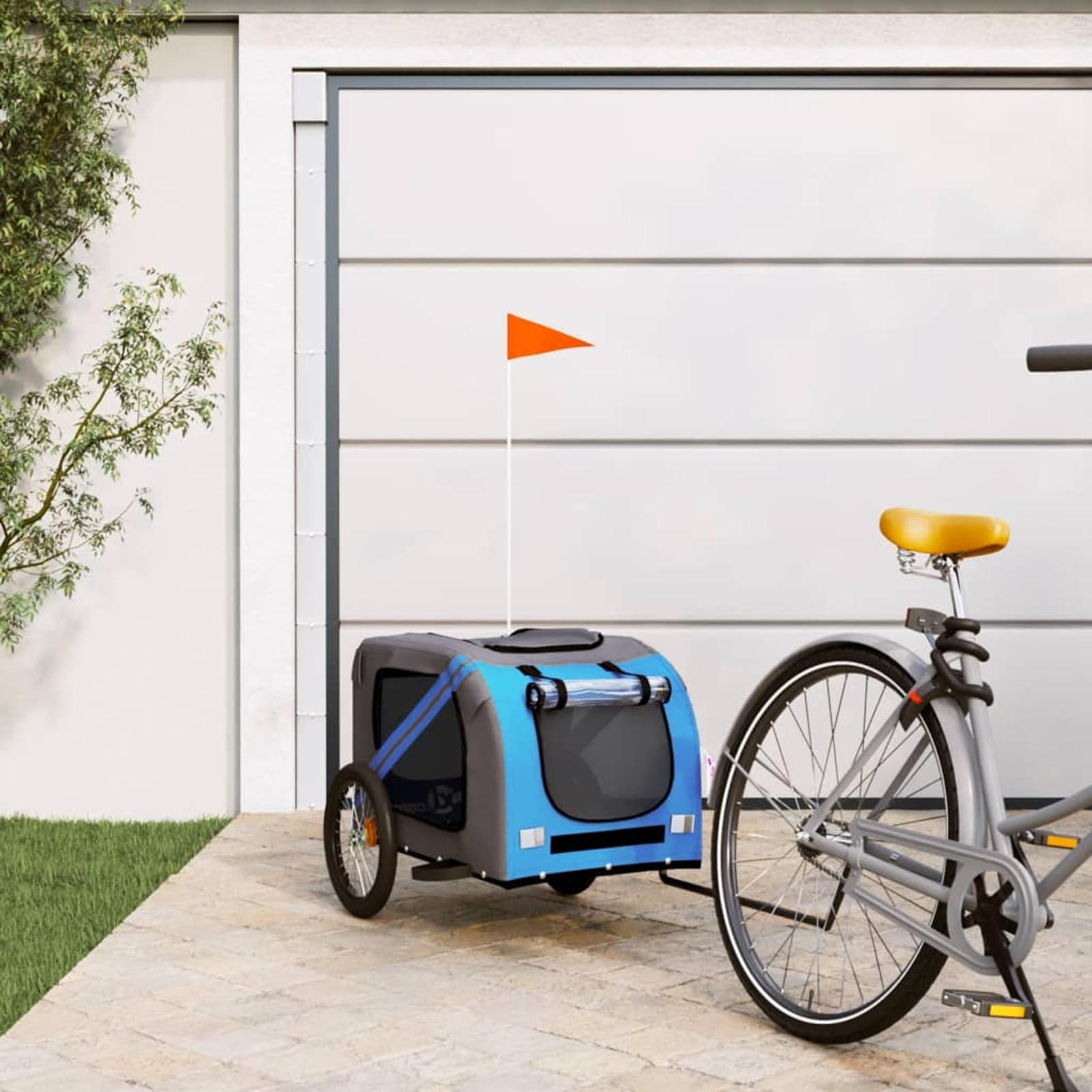 ARKEM Remolque de Bicicleta para Perros Hierro Tela Oxford Azul Gris Carro para Bicicleta