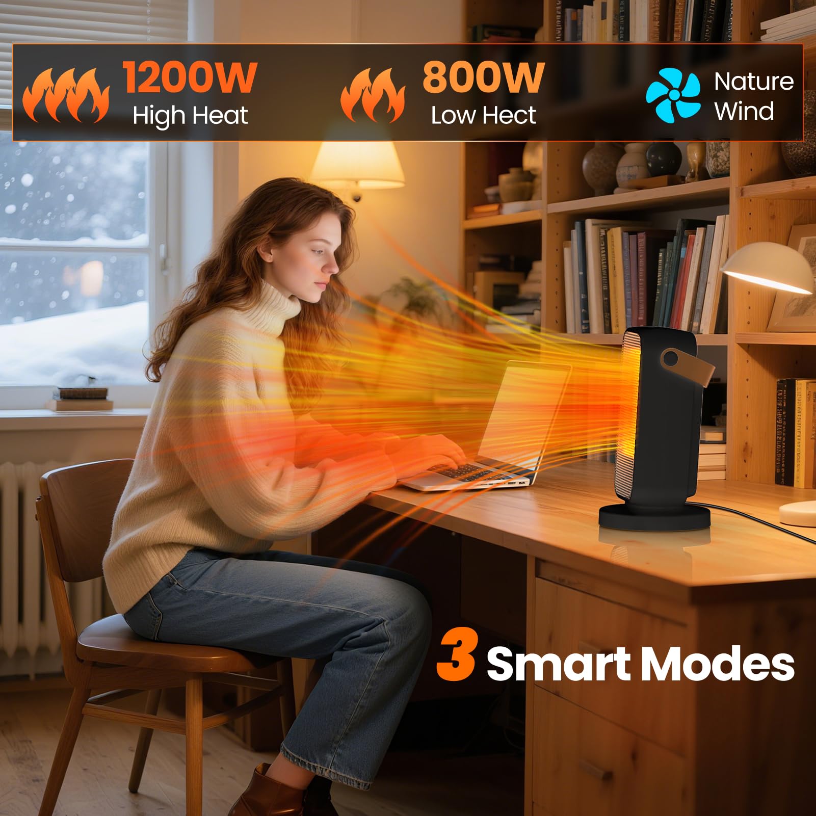 YAZEKY Calefactor Electrico Bajo Consumo, 1200W PTC Radiadores Silencioso, Calefactor de Ventilador 3 Modos, Protección de La Seguridad, Radiador Portatil para Baño Oficina y Dormitorio 20 m²