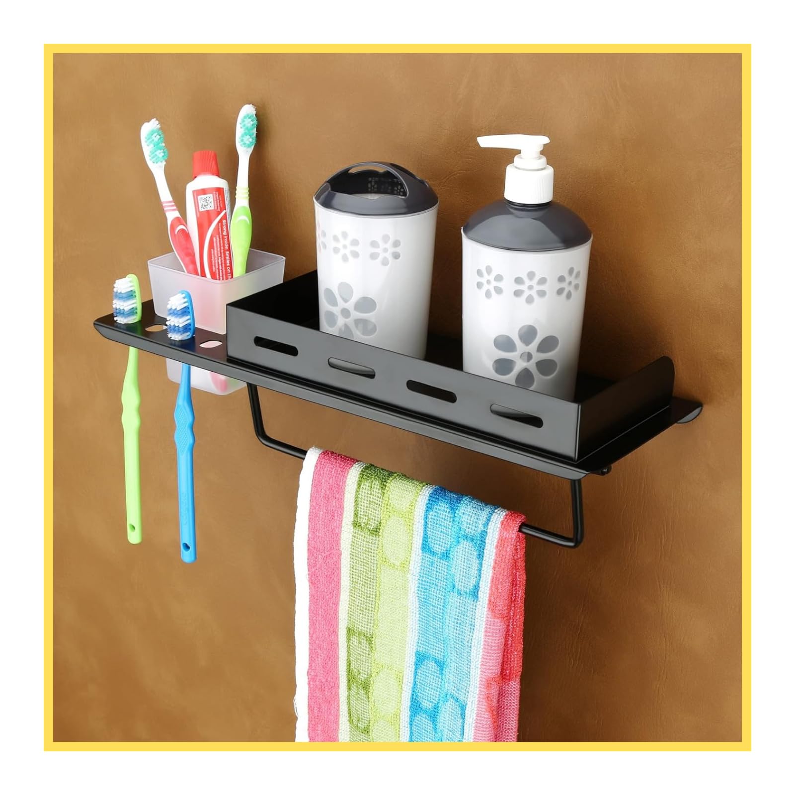 SmartSlide Alloy Steel 3 in 1 Multipurpose Bathroom Shelf/Towel Bar/Towel Hanger/Tumbler Holder/Bathroom Stand/Towel Rod/Bathroom Accessories (15 x 5 Inches) (Black) (B09R49N1FN) Amazon Price History, Amazon Price Tracker