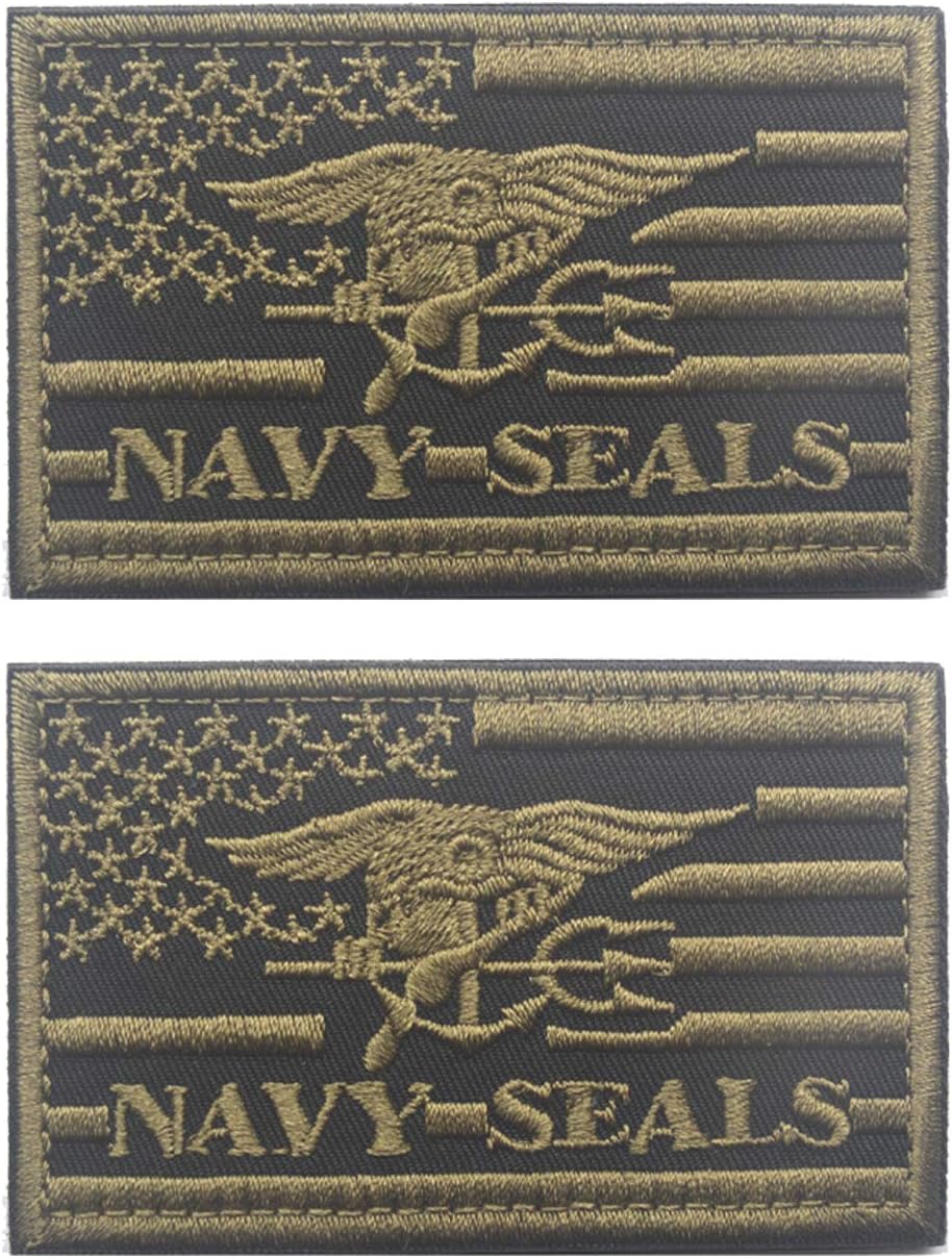 2 PCS AliPlus USA American Flag Navy Seals Patch Tactical Morale Military Patch 3D Embroidery Hook and Loop for Backpacks Caps Hats Jackets(ArmyGreen)