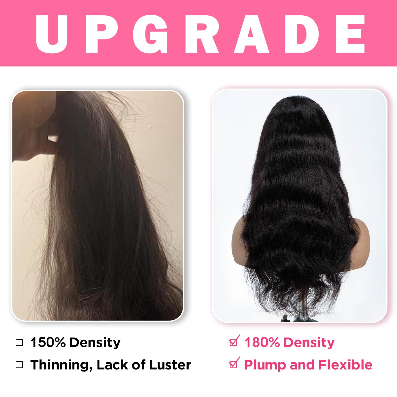 Glueless Human Hair Wig 5x5 HD Lace Closure Body Wave 180% Density 24in Amazon.com : 5x5 HD Lace Closure Wigs Human Hair Body Wave  main image 3