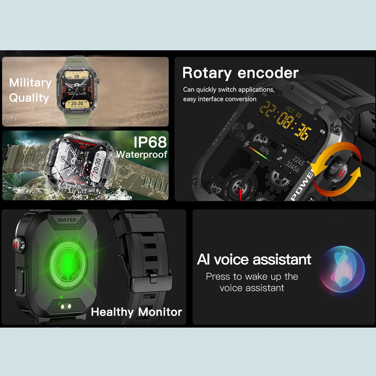 Cocoarm Reloj Inteligente Deportivo 1.85in, IP68 Bluetooth 5.2 Música