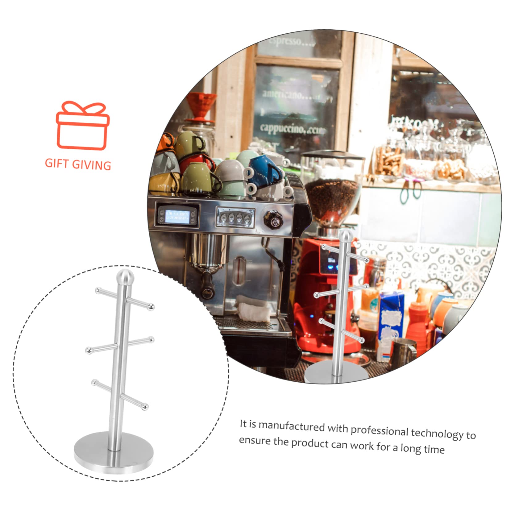 Edelstahl Tassenbaum Organizer Ständer mit Mehreren Stangen, Silber | Kaffeebecherhalter für Theke, Teetassenbaumhalter für Kaffee und Tee Zubehör
