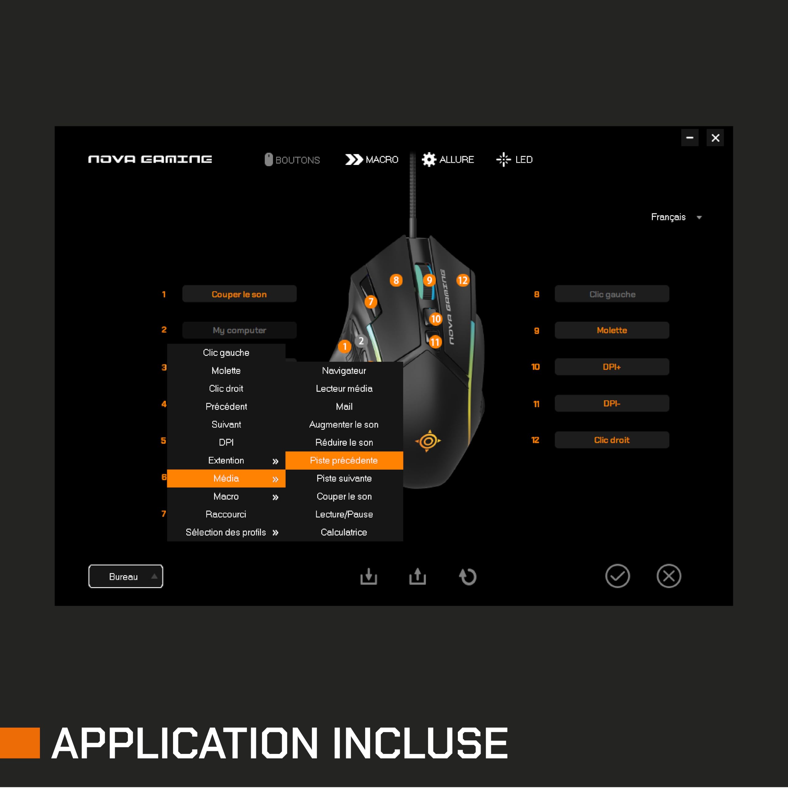 NOVA GAMING – Virgo – Mouse Gaming Cablato RGB Programmabile – Peso Regolabile, Software di Personalizzazione, DPI regolabile, 13 animazioni LED