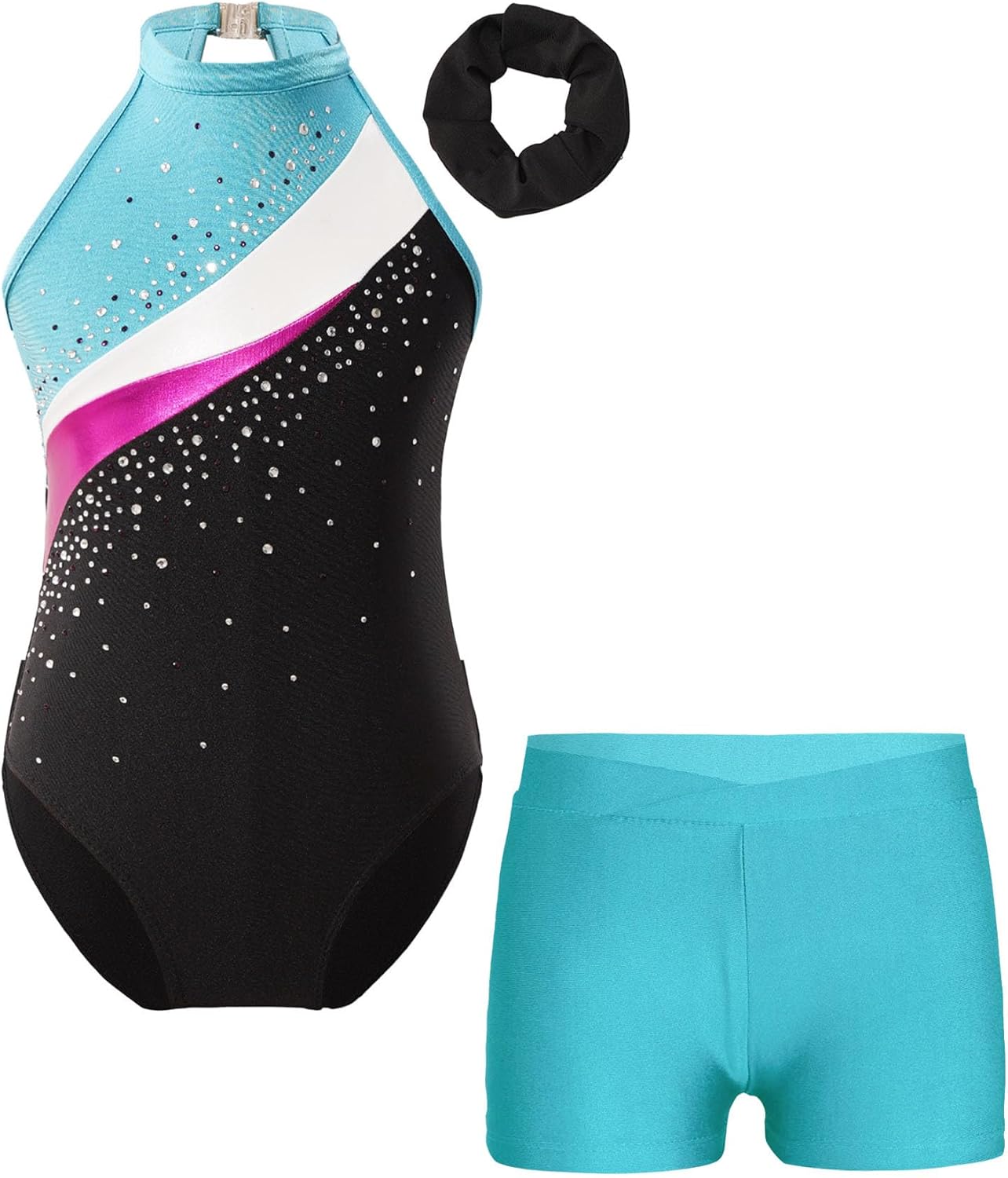 Tenue De Gymnastique 3 Pièces Pour Fille - Justaucorps Sans Manches, Short Et Bandeau, Tailles 5-16 Ans