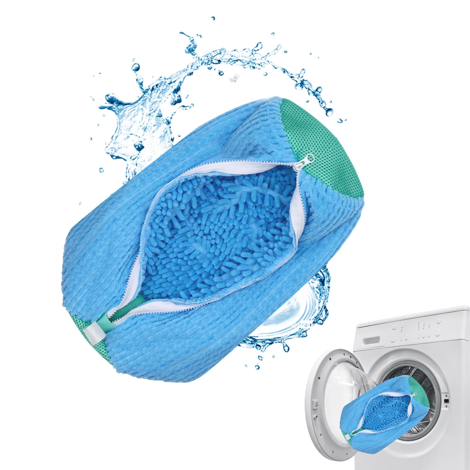 Uxreoib Sacchetto Scarpe Lavatrice 2 Pezzi, Riutilizzabili In Microfibra, Sacca per Lavare Scarpe In Lavatrice con Cerniera Invisibile per Sportive, Scarpe a Rete(Blu
