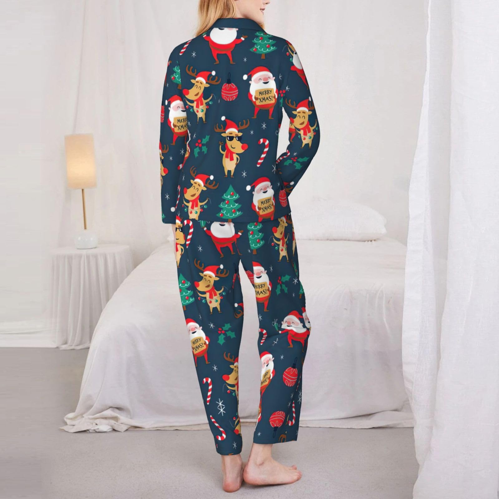 Conjunto de pijama de Papá Noel con estampado navideño para mujer, pijama familiar, para Navidad, Acción de Gracias y uso diario