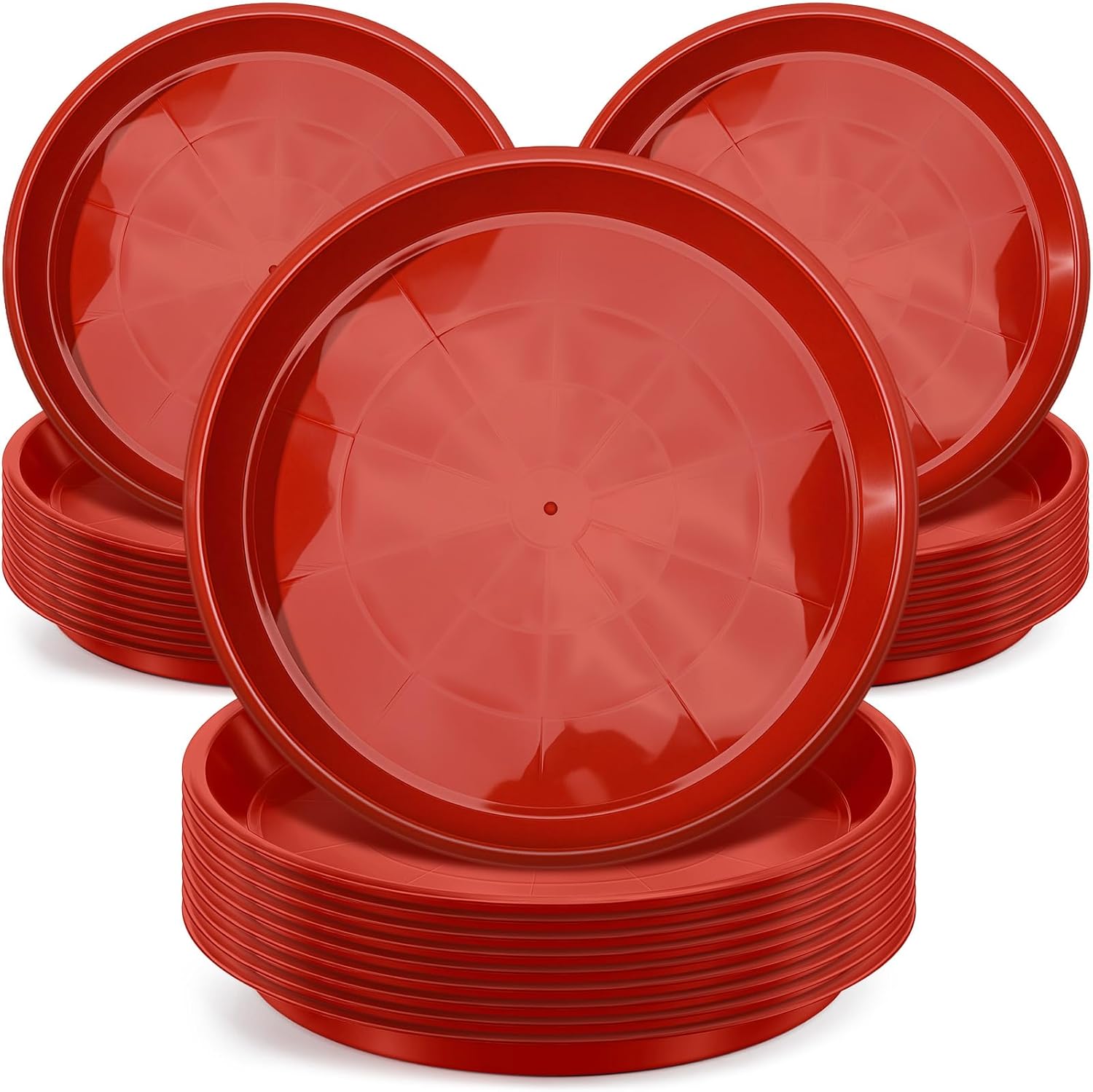 Sawysine 30 Pack Plastic Plant Saucer Round Drip Trays Red Flower Pot Saucers Thick Plant Dish Sturdy Water Tray Heavy Drainage Potted Container for Indoor Outdoor Garden (14 Inches)