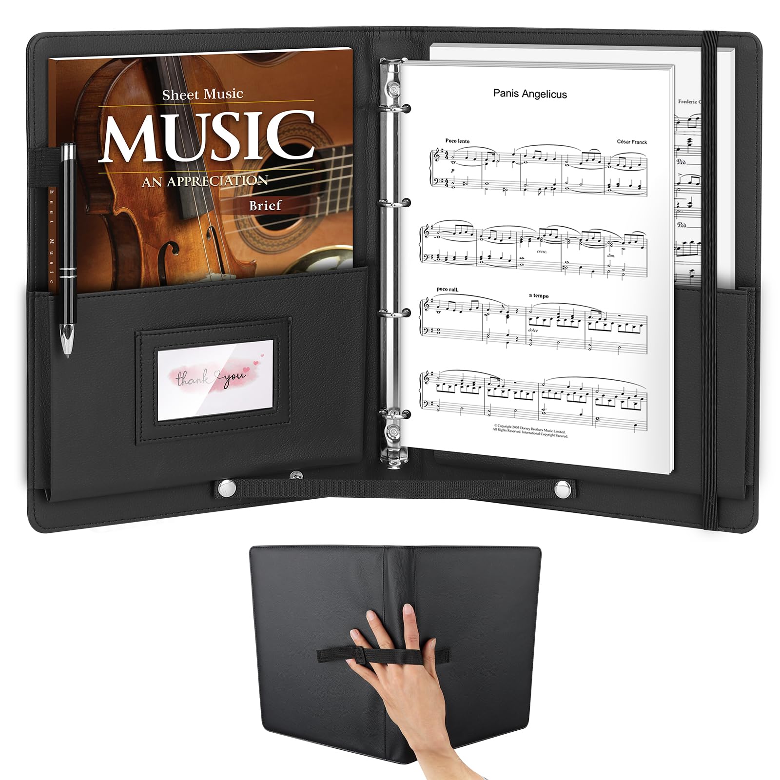 AOBOPLE Cartelle Portaspartiti A4,Capacità 200+ fogli Cartella Musicale Nera di Lusso in PU,Similpelle Cartella Musicale con Tasca Interna per Spartiti,Strumentista,Musicista