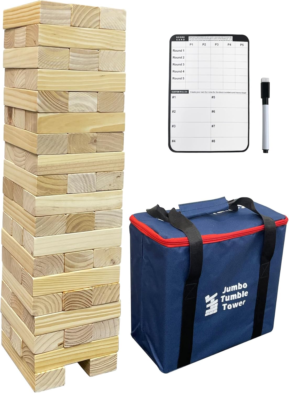 Giant Tumble Tower Game, Outdoor Games for Kids and Adults, Wood Blocks Tower Yard Game (Large-1.87FT)