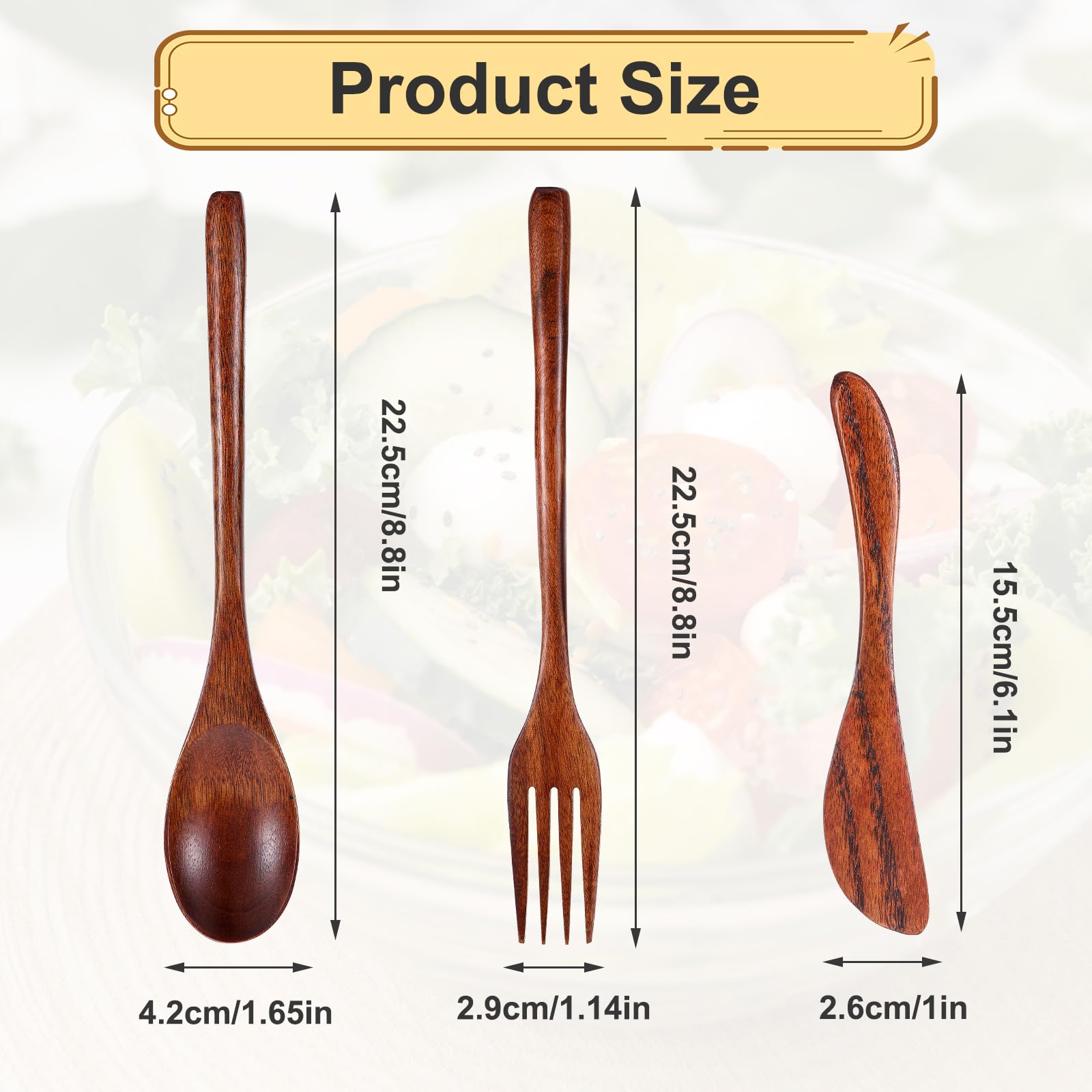 Wooden Set Flatware Cutlery Set for Eating 3 Pieces Set Kitchen Utensils Wooden Cooking Utensils Spoons and Forks Wooden Butter Knife Spatulas with Thickened Solid Wood for Cereal Cheese Butter
