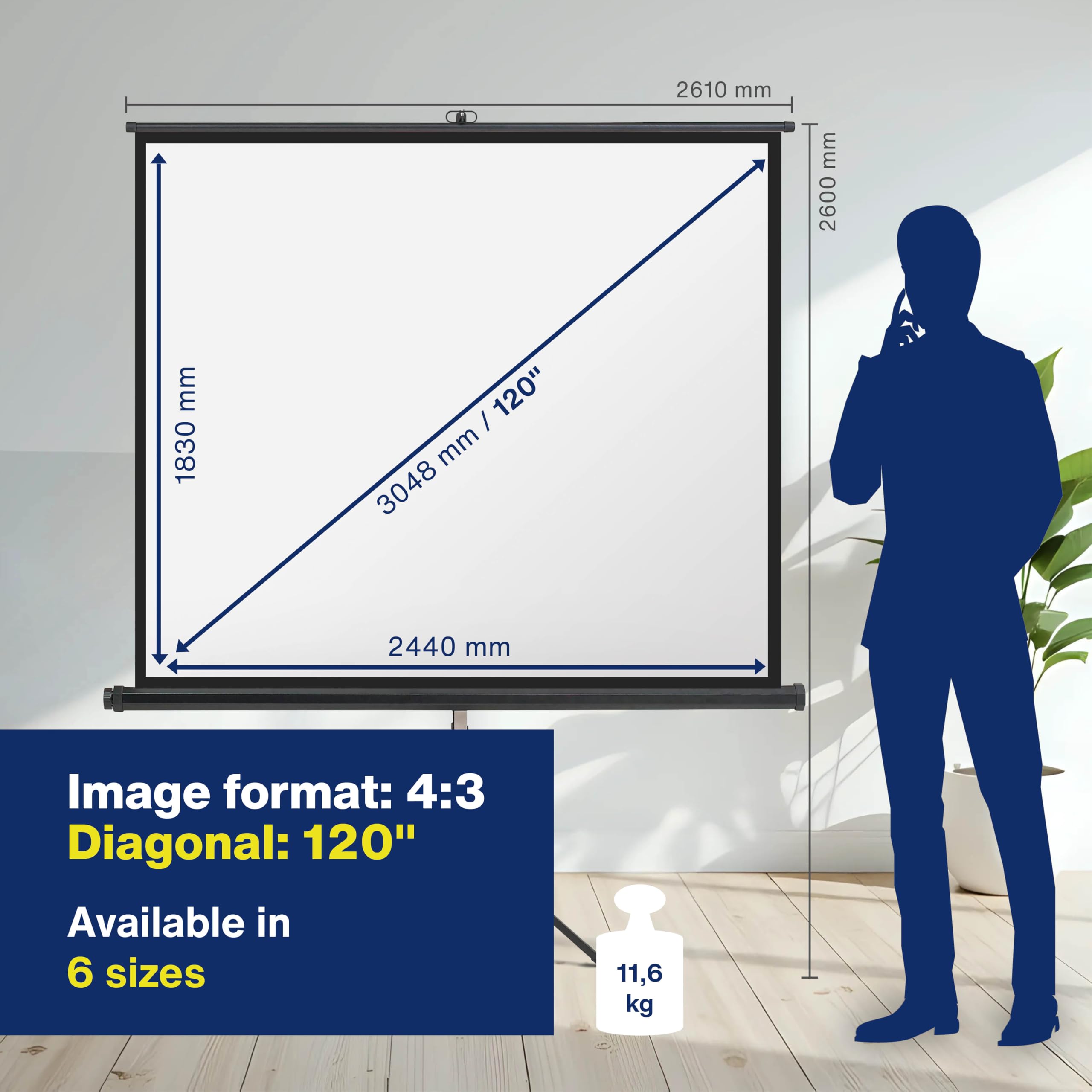 magnetoplan Écran trépied Mobile avec trépied 120" | 244 x 183 cm 4:3 réglable en Hauteur | Écran de projecteur Portable 4K Ultra HD pour Une Installation Rapide | avec Filtre correcteur Keystone