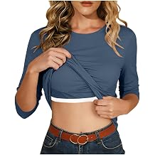 T Shirt with Built-in Bra Women Comfy Workout Tops Padded Bras 3/4 Length Sleeve Basic Tees Fitted Going Out Shirts