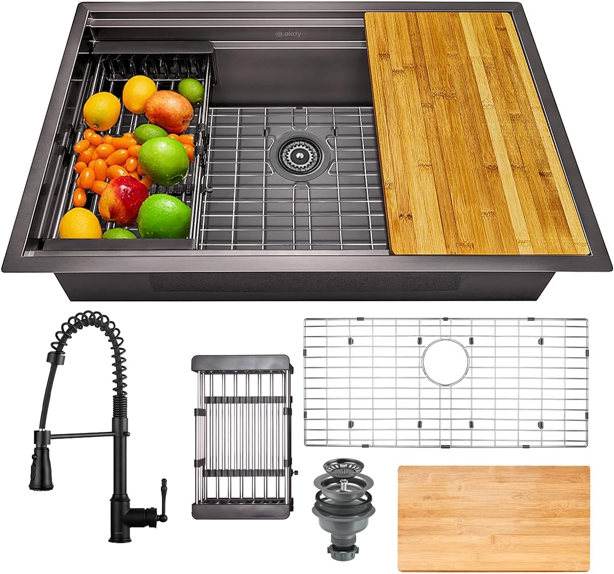 AKDY Gunmetal Matte Black Kitchen Sink and Faucet Combo, 30inch