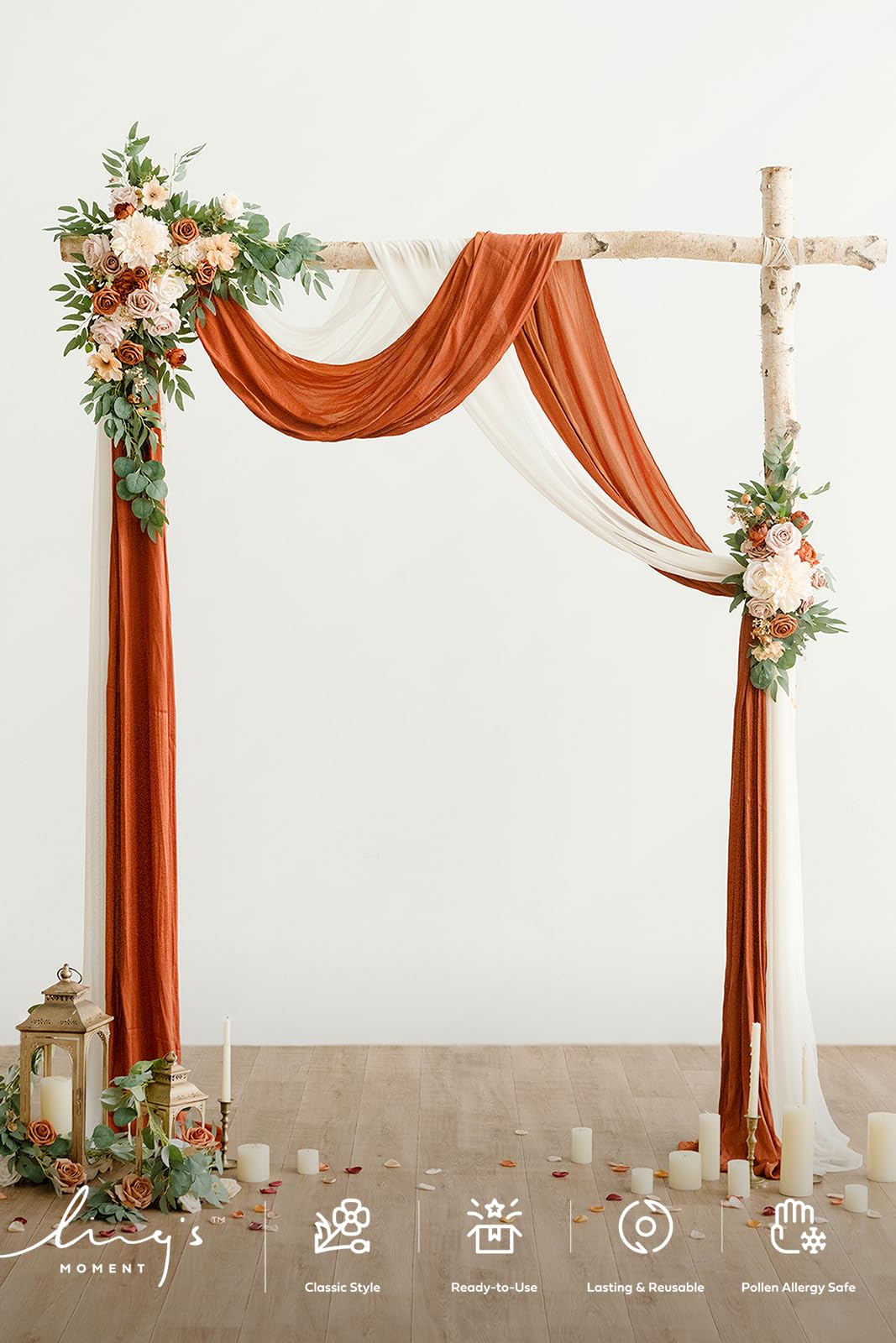 Ling's moment Juego de arreglos florales de arco artificial (2 piezas de botín de flores con 2 cortinas de arco) para decoración floral pequeña ceremonia de boda