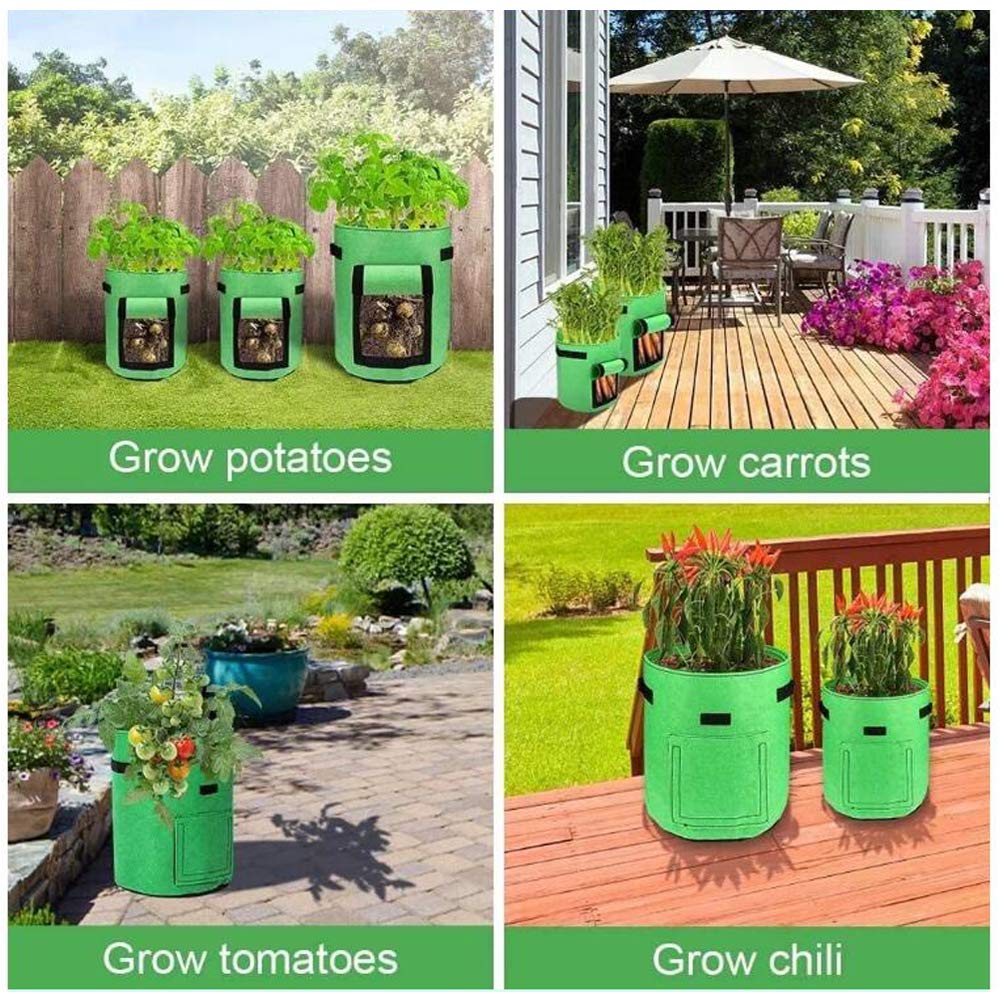Bolsas de Cultivo de Patatas, 4 Paquetes de 7 galones, 10 galones, Bolsas de Cultivo de Tomates, macetas, Bolsas para Plantas, Bolsa de Cultivo de Verduras de jardín (7 GALLONS Green)