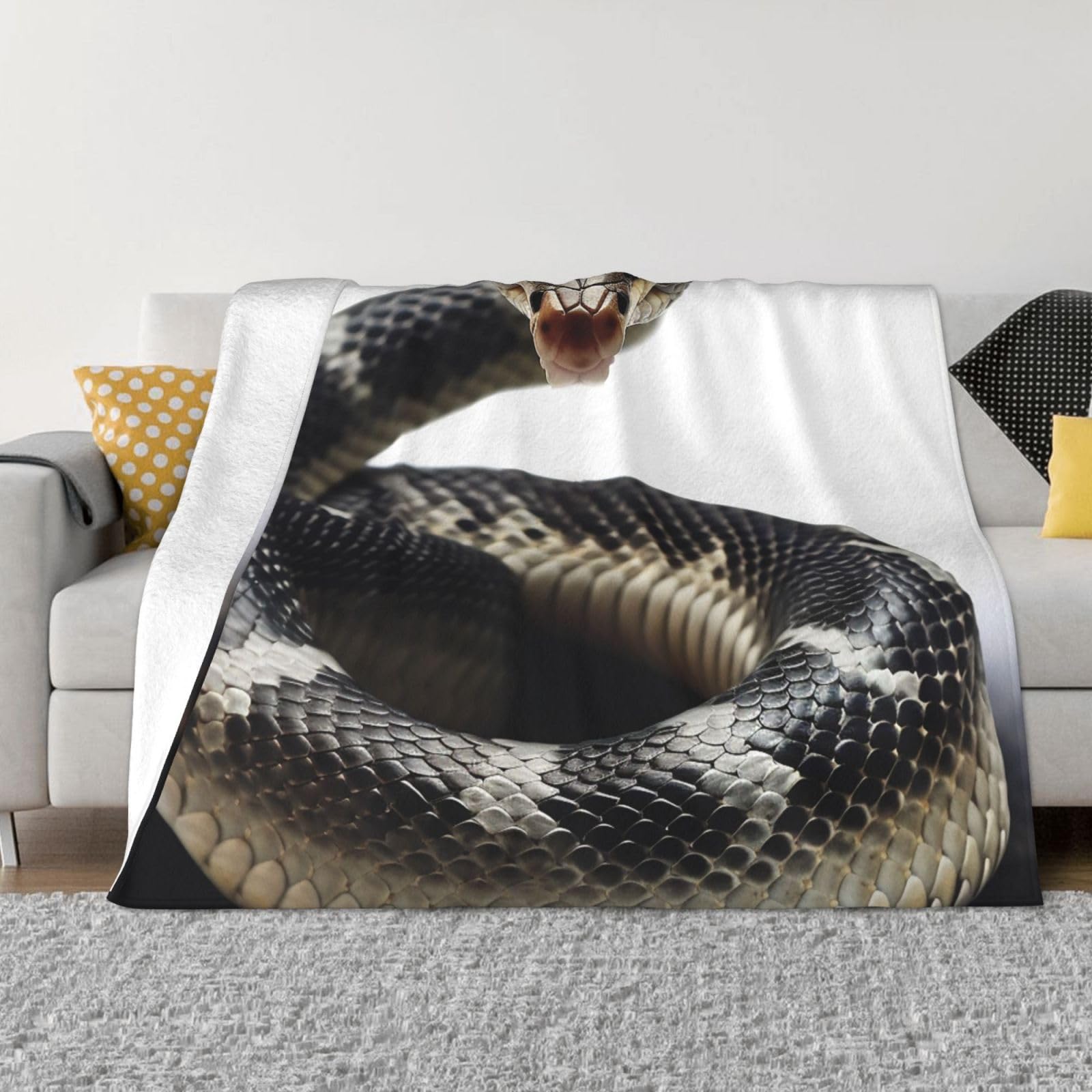 Fodpand Black Cobra Snake Flannel Blanket 60"X50" - Ultra-Soft Lightweight Throw Blanket For Bed, Sofa, And Couch - Luxury Air Conditioning Blankets - Cozy Warm Blankets For All Seasons