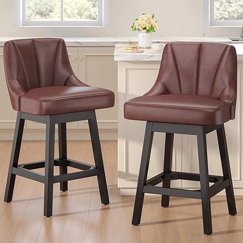 Miniatura 1 de Taburetes de bar giratorios con respaldos, taburetes de bar de 26 pulgadas de altura de mostrador, taburetes de bar tapizados de tela de lino con