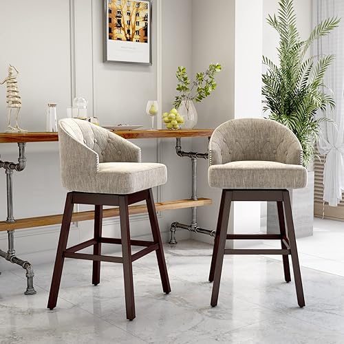 Miniatura 2 de NAFORT Juego de 2 taburetes de bar, 30 pulgadas de altura, 360 grados, tapizados, para encimera de cocina con respaldo, taburetes de bar de granja
