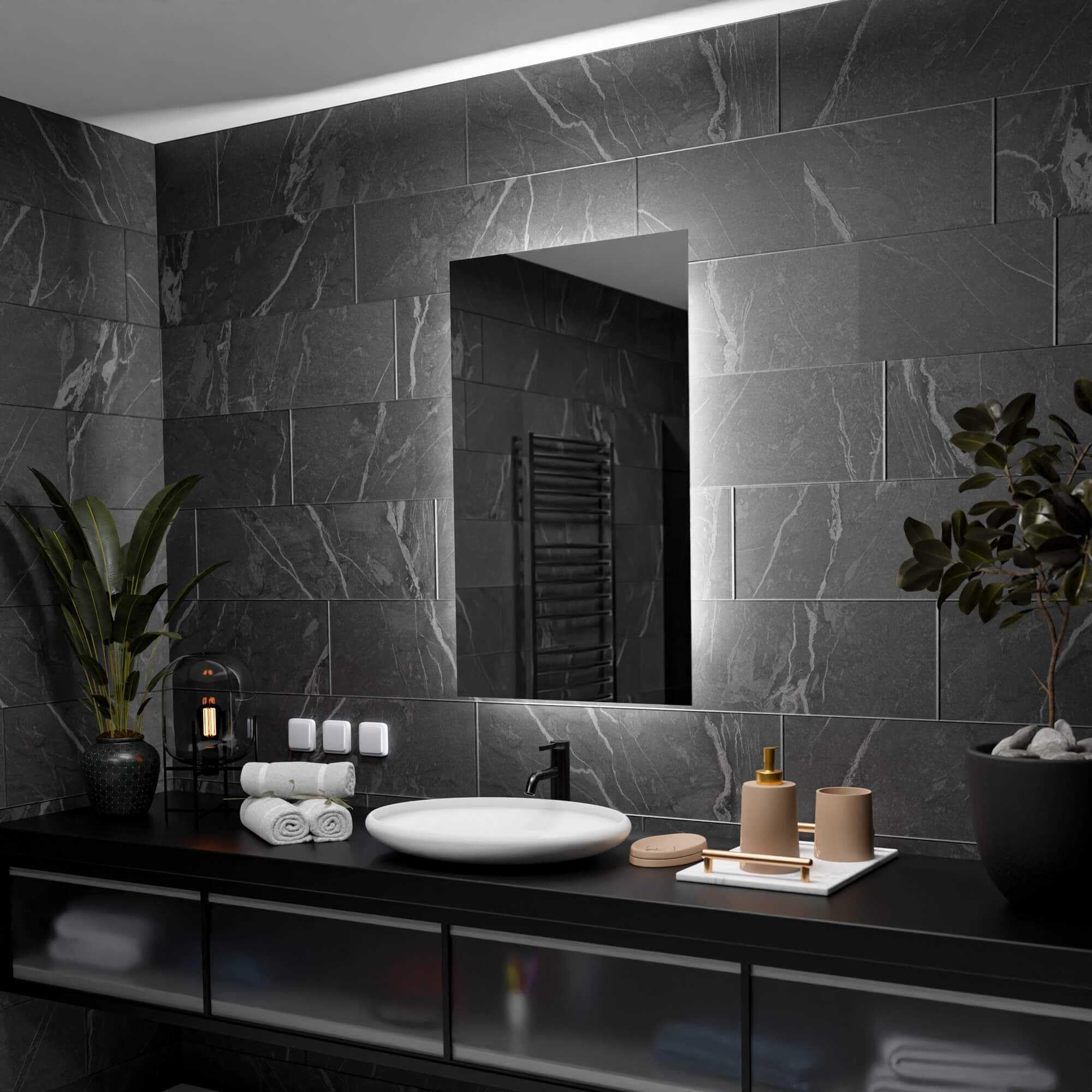Alasta Dubai Elegant Rectangular Bathroom Mirror with Lights 60x70 cm Customizable, LED Illuminated Bathroom Wall Mirror - Modern Style Bathroom LED Mirror