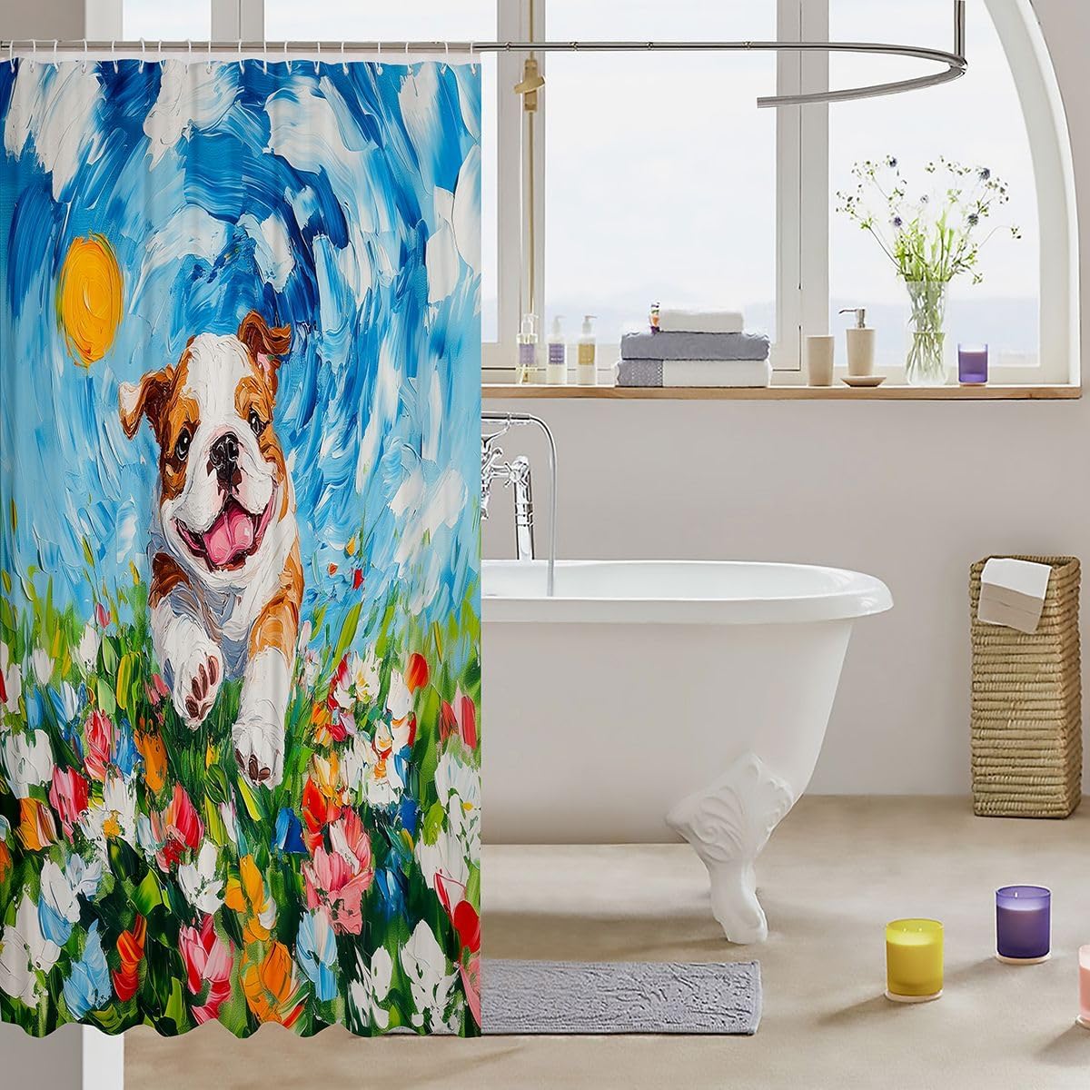 jejeloiu Funny Running Dog Shower Curtain for Bathroom Decor Cute Dog Bath Curtain for Stalls Bathtubs Pet Animal Bathroom Accessories Waterproof Polyester Fabric with 12 Hooks 72"x72" image 3