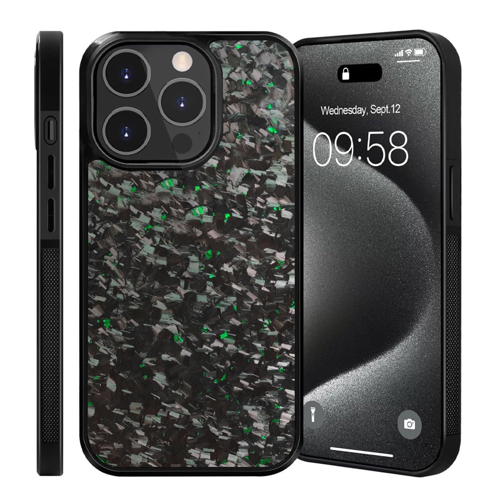 Bpoeee Green Forged Carbon Fiber Phone Case, Carbon Fiber Case, Carbon Fiber Phone Case For Iphone 16 15 14 13 12 Pro Max (,13)