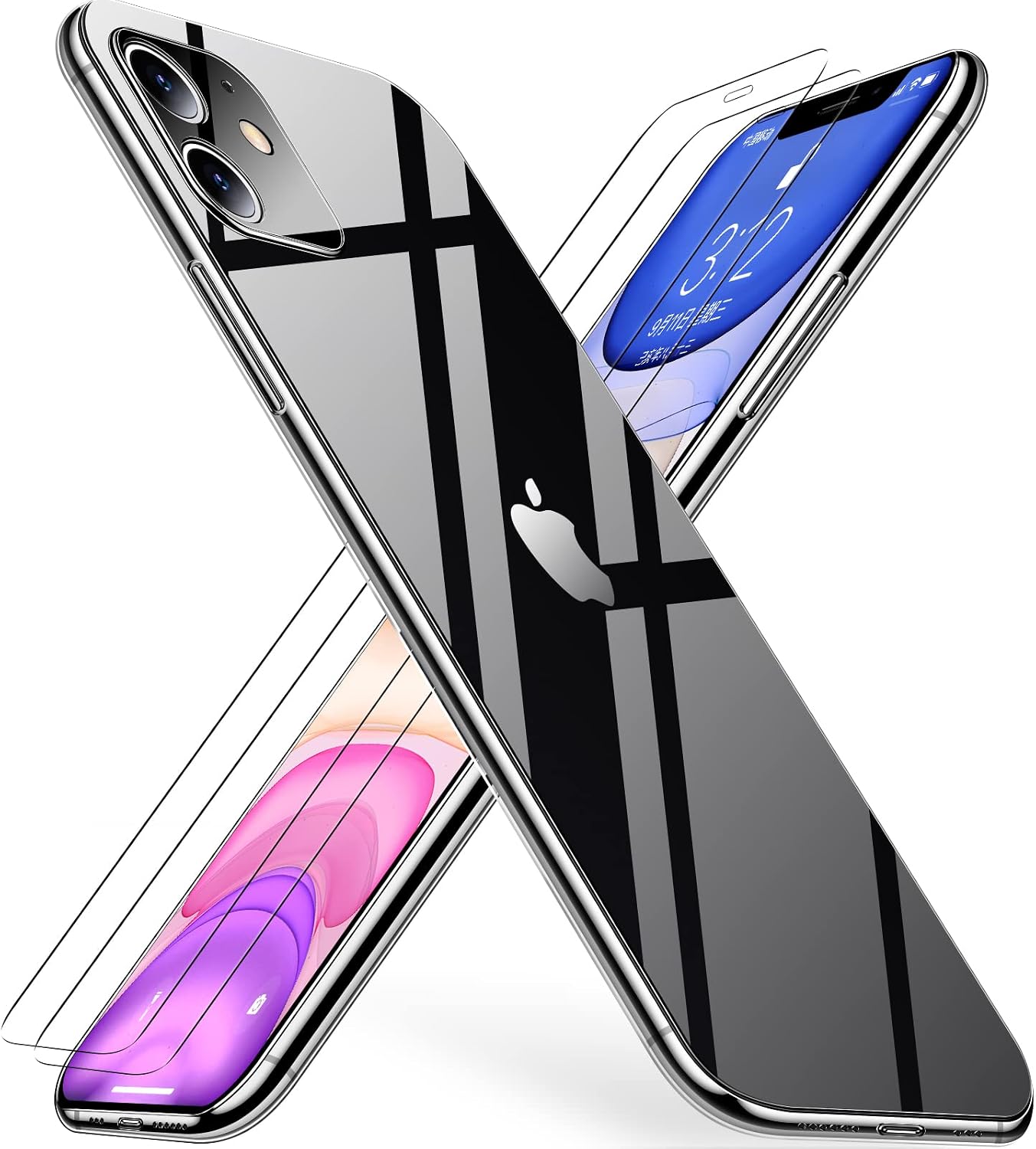 Dataroad iPhone 11 Slim Case [Paper-Thin] 0.2mm 6.1 Inch,with 2 Screen Protector Tempered Glass,Transparent Skin Fit Back [Non Yellowing] Ultra Full Camera Protective iPhone 11 Cover for Men,Clear