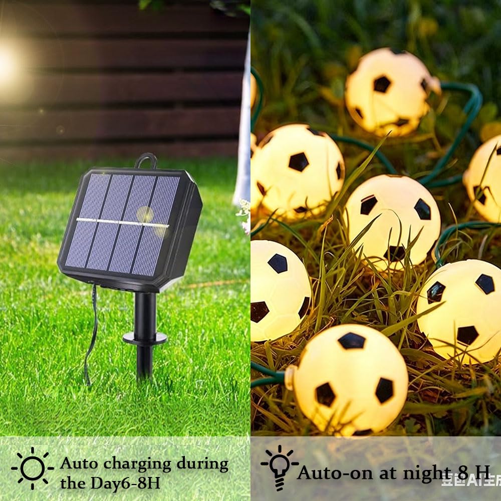 Calcio Catena Luminosa Esterno Solare, 2 Pezzi Catena Luminosa Solare con LED, IP65 Impermeabile Catena Luci Solari Esterno, Adatta per Festival Feste Giardini Terrazze (Colorato,7 m 50 luci)